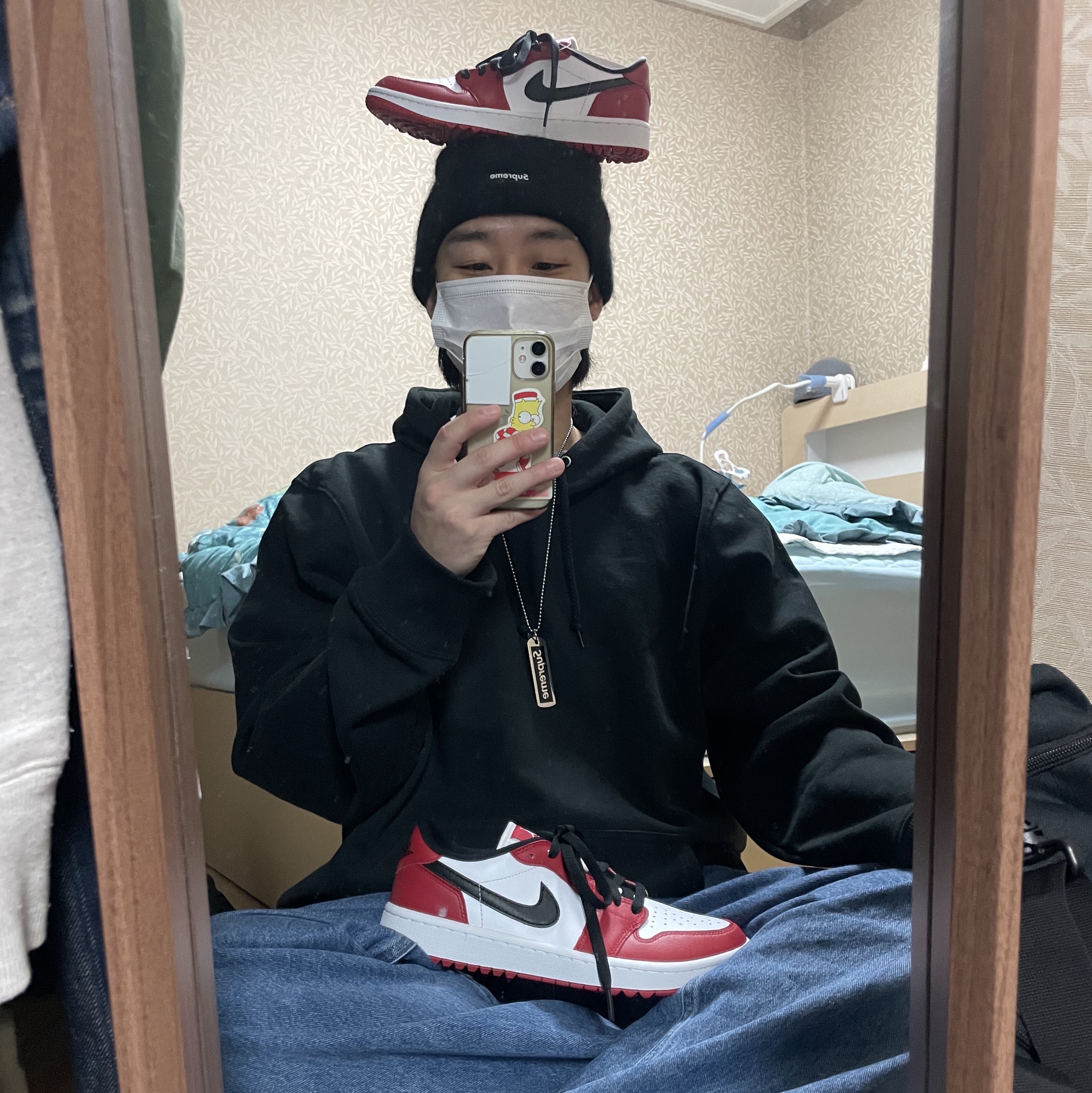 Jordan 1 Low Golf Chicago, Supreme Mohair Beanie Black - 20FW 착용 스타일 - 4