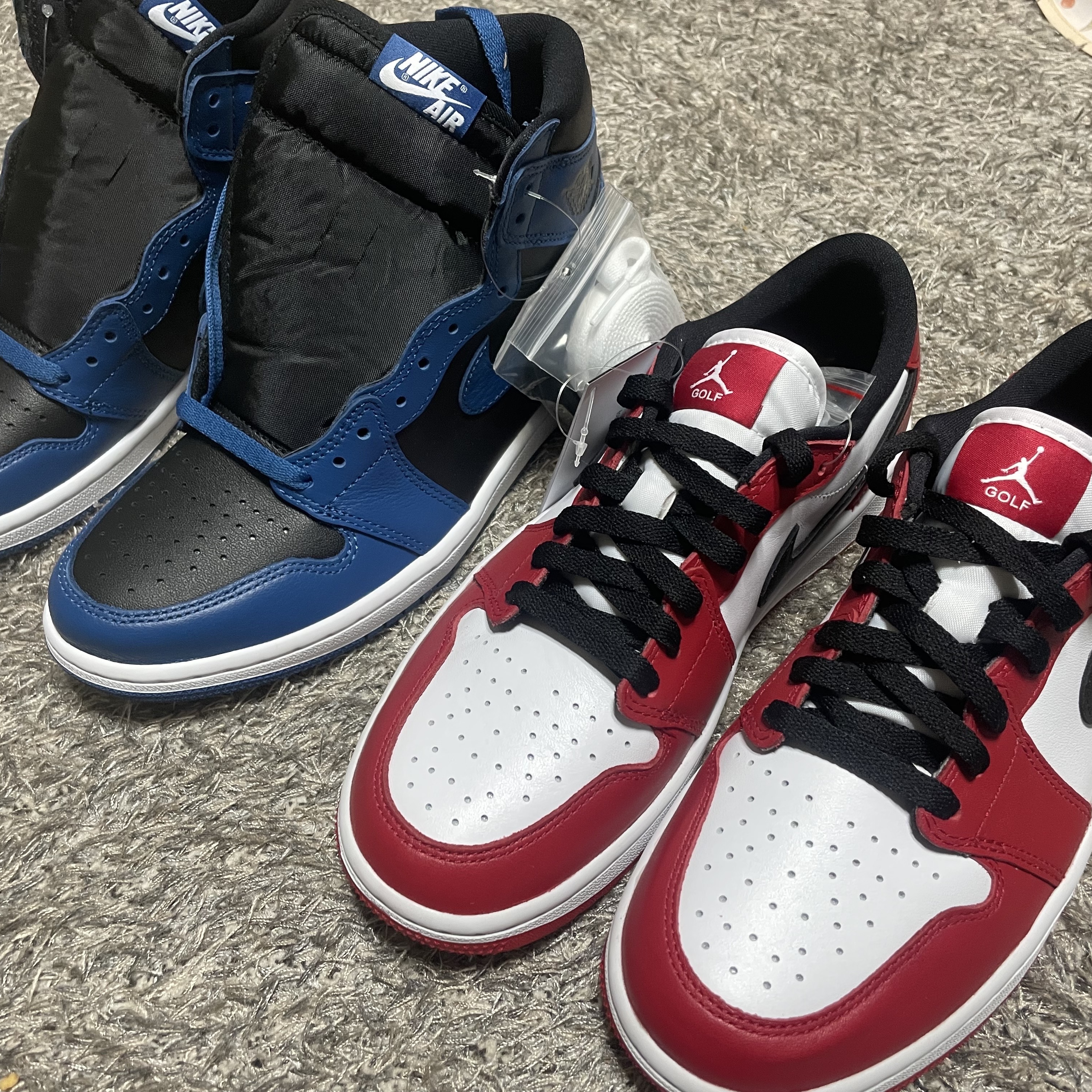 Jordan 1 Low Golf Chicago, Jordan 1 Retro High OG Dark Marina Blue 착용 스타일 - 1
