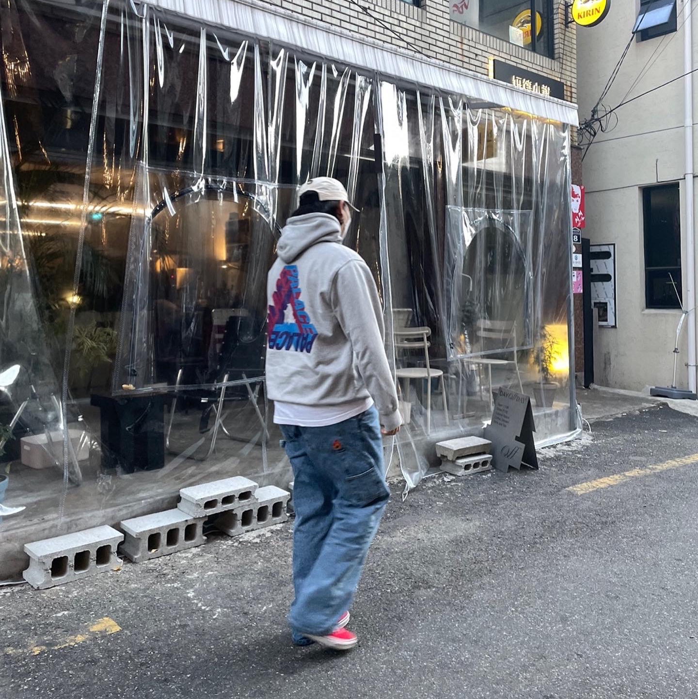 Palace P-3D Hood Grey Marl - 21FW, Supreme Waxed Cotton Camp Cap Natural - 21FW 착용 스타일 - 2