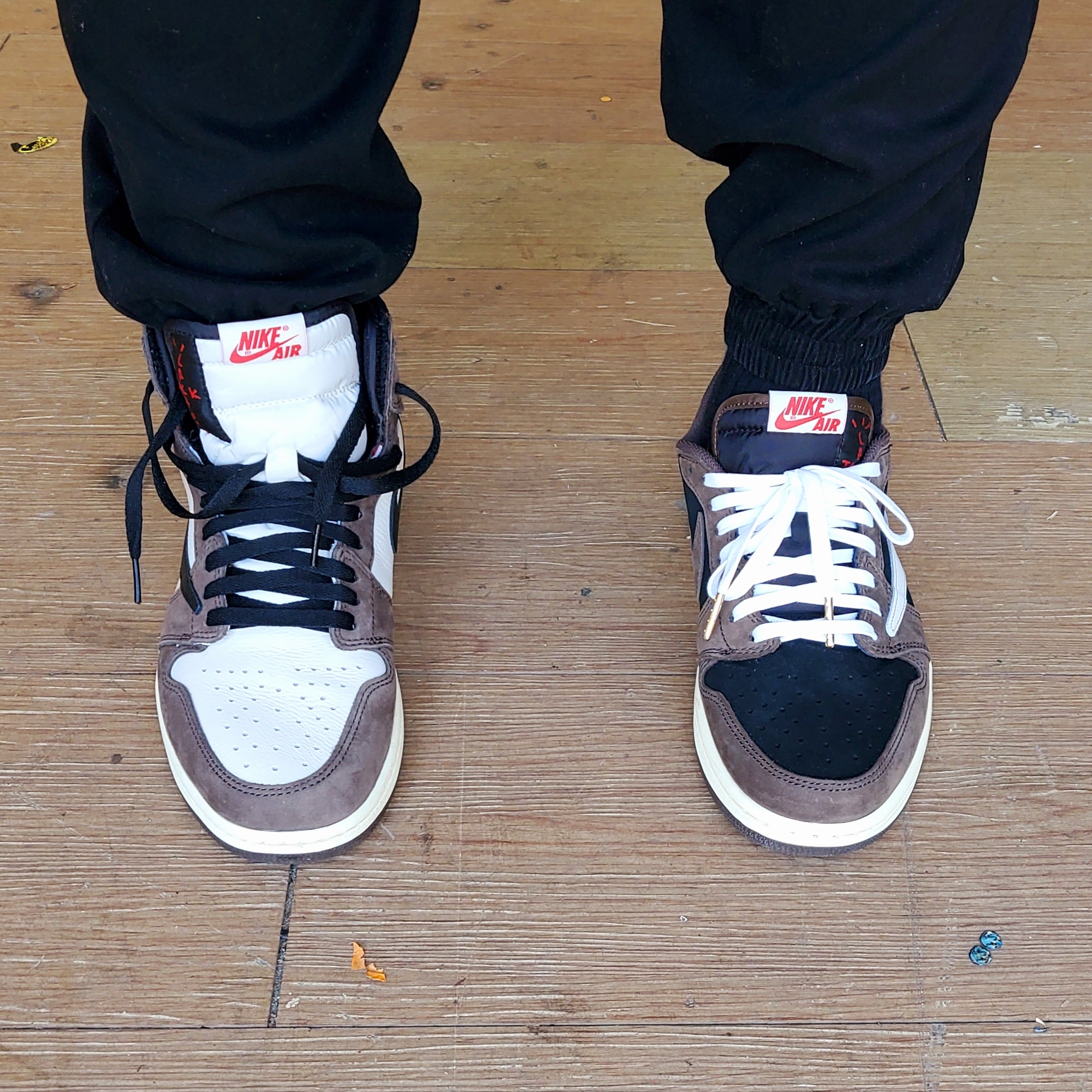 Jordan 1 x Travis Scott Retro High OG SP Mocha, Jordan 1 x Travis Scott x Fragment Retro High OG SP Military Blue 착용 스타일 - 4