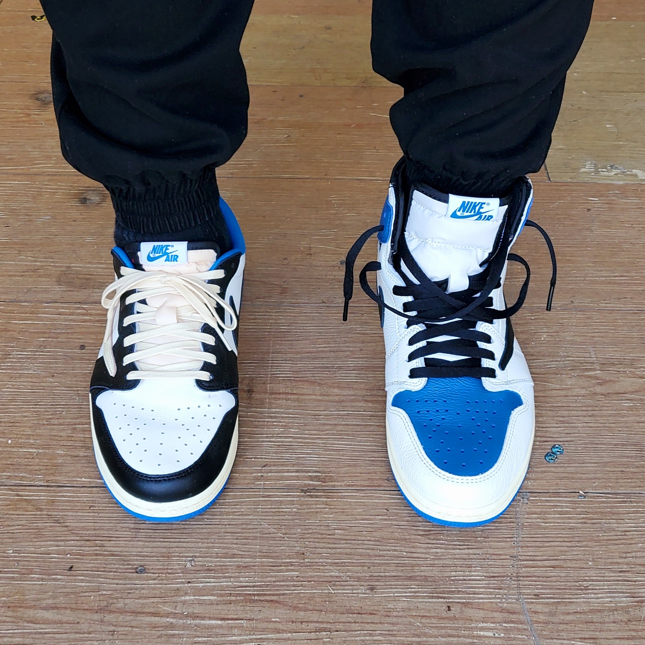 Jordan 1 x Travis Scott Retro High OG SP Mocha, Jordan 1 x Travis Scott x Fragment Retro High OG SP Military Blue 착용 스타일 - 3