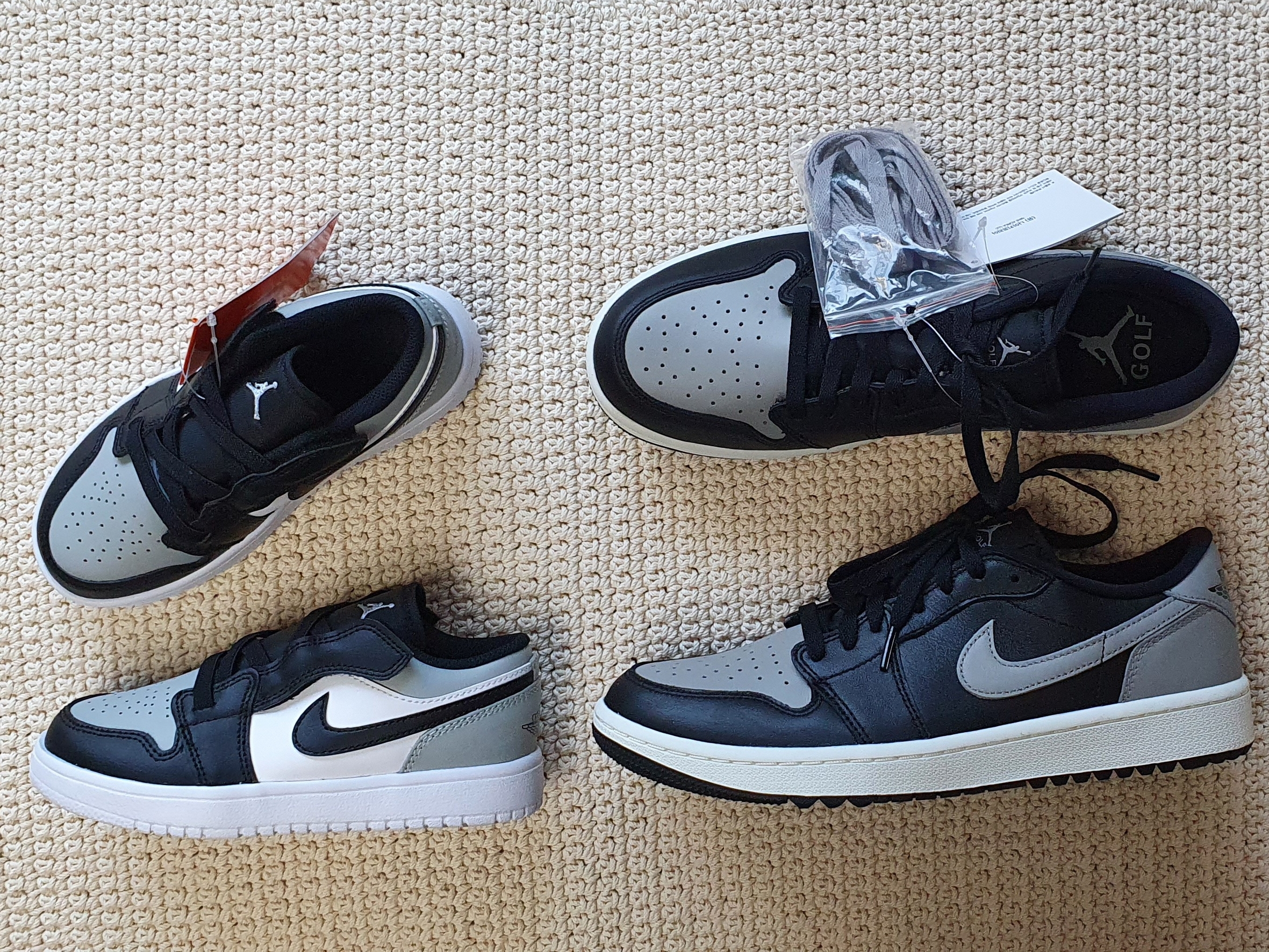 Jordan 1 Low Golf Shadow, (PS) Jordan 1 Low Alt Light Smoke Grey Black 착용 스타일 - 1