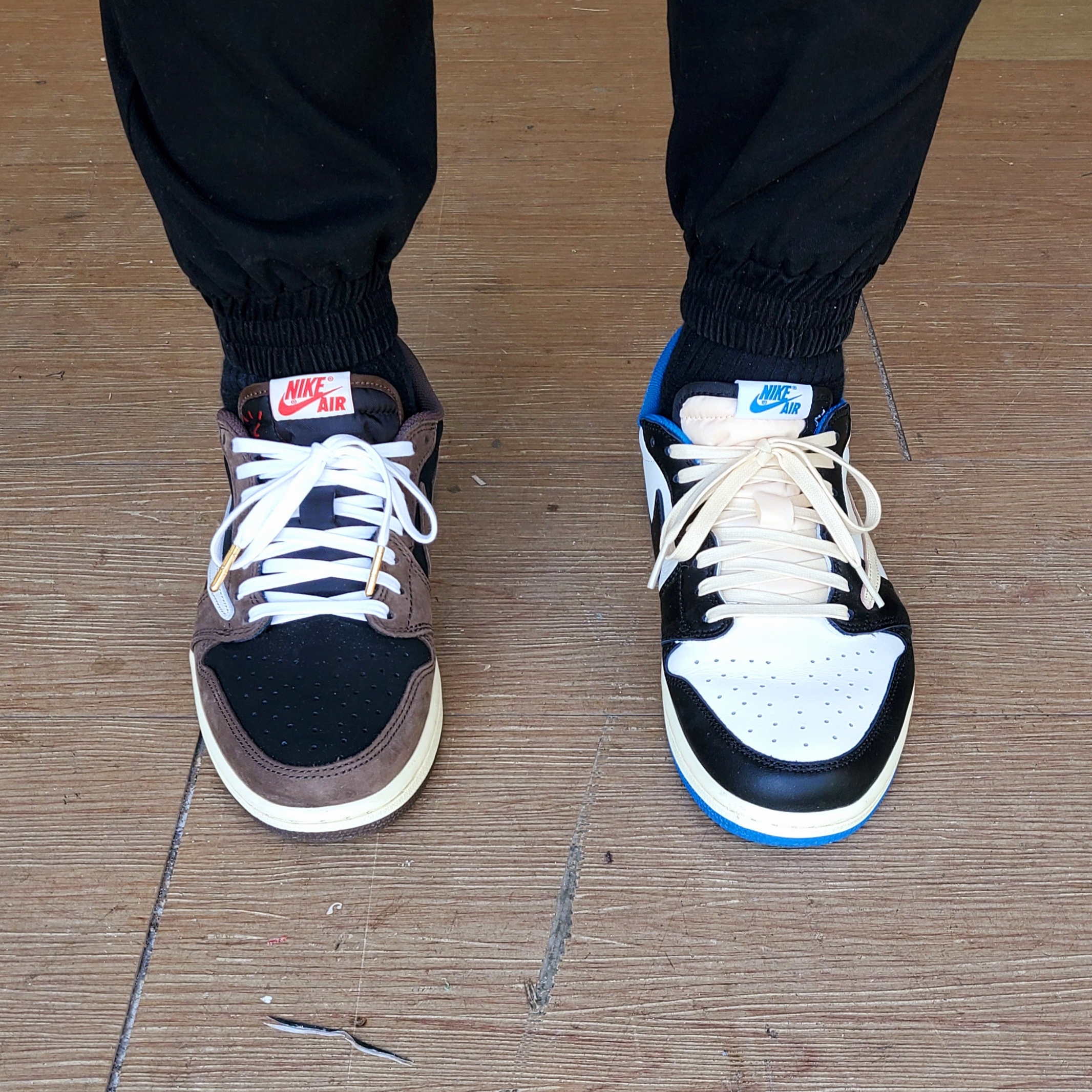 Jordan 1 x Travis Scott Retro High OG SP Mocha, Jordan 1 x Travis Scott x Fragment Retro High OG SP Military Blue 착용 스타일 - 2