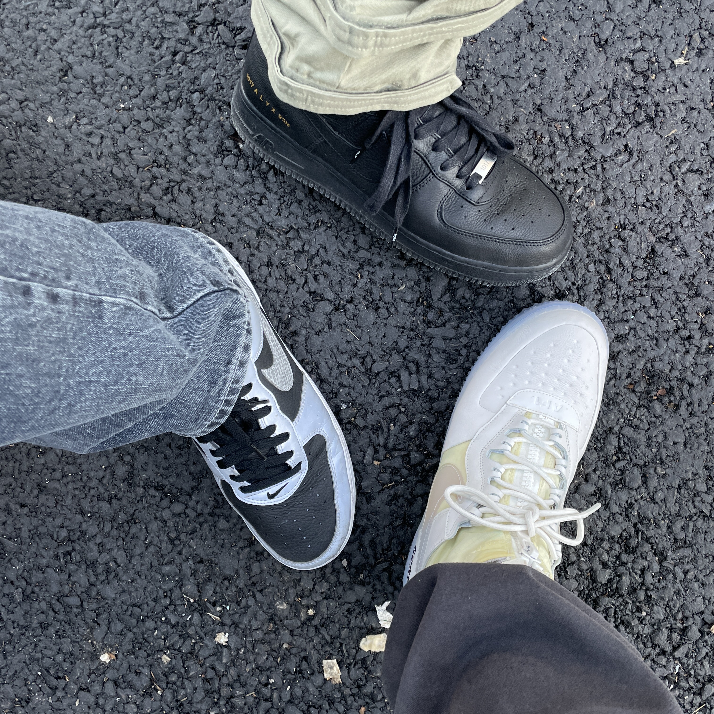 Nike Air Force 1 B Silver Snake, Nike x 1017 Alyx 9SM Air Force 1 High Triple Black 2020 착용 스타일 - 1