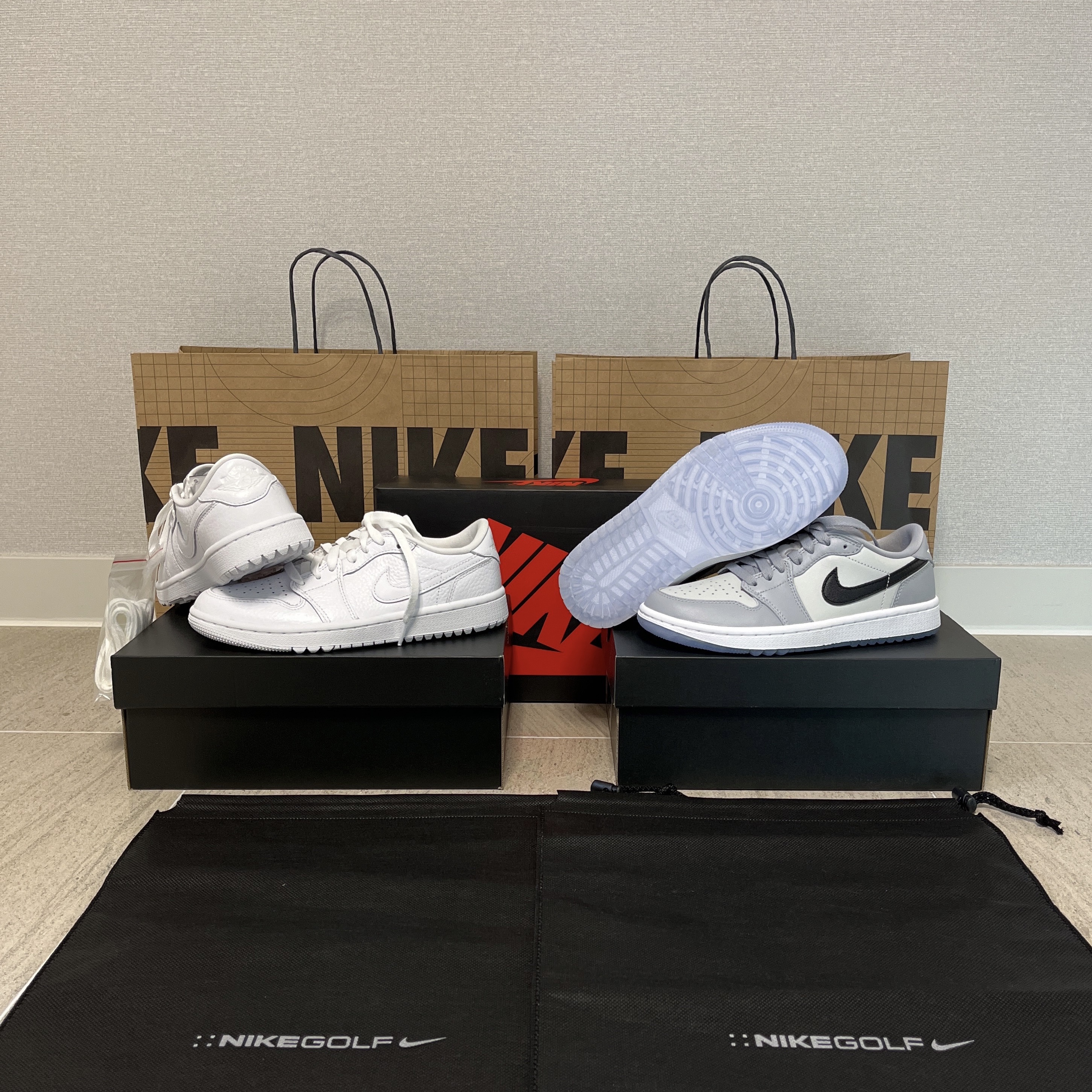 Jordan 1 Low Golf Wolf Grey, Jordan 1 Low Golf Triple White 착용 스타일
