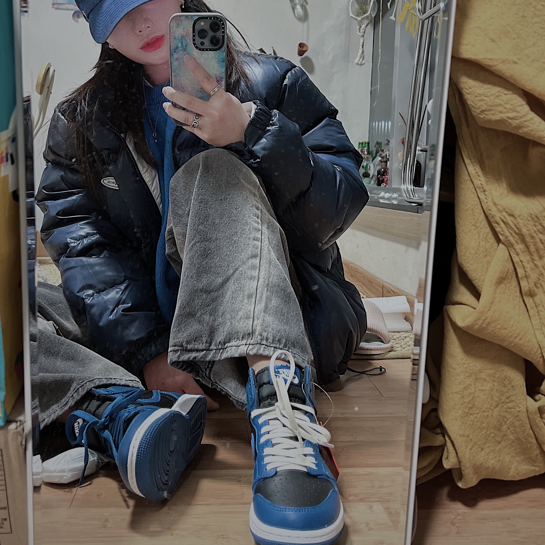 (GS) Jordan 1 Retro High OG Dark Marina Blue, Jordan 1 Retro High OG Dark Marina Blue 착용 스타일 - 2