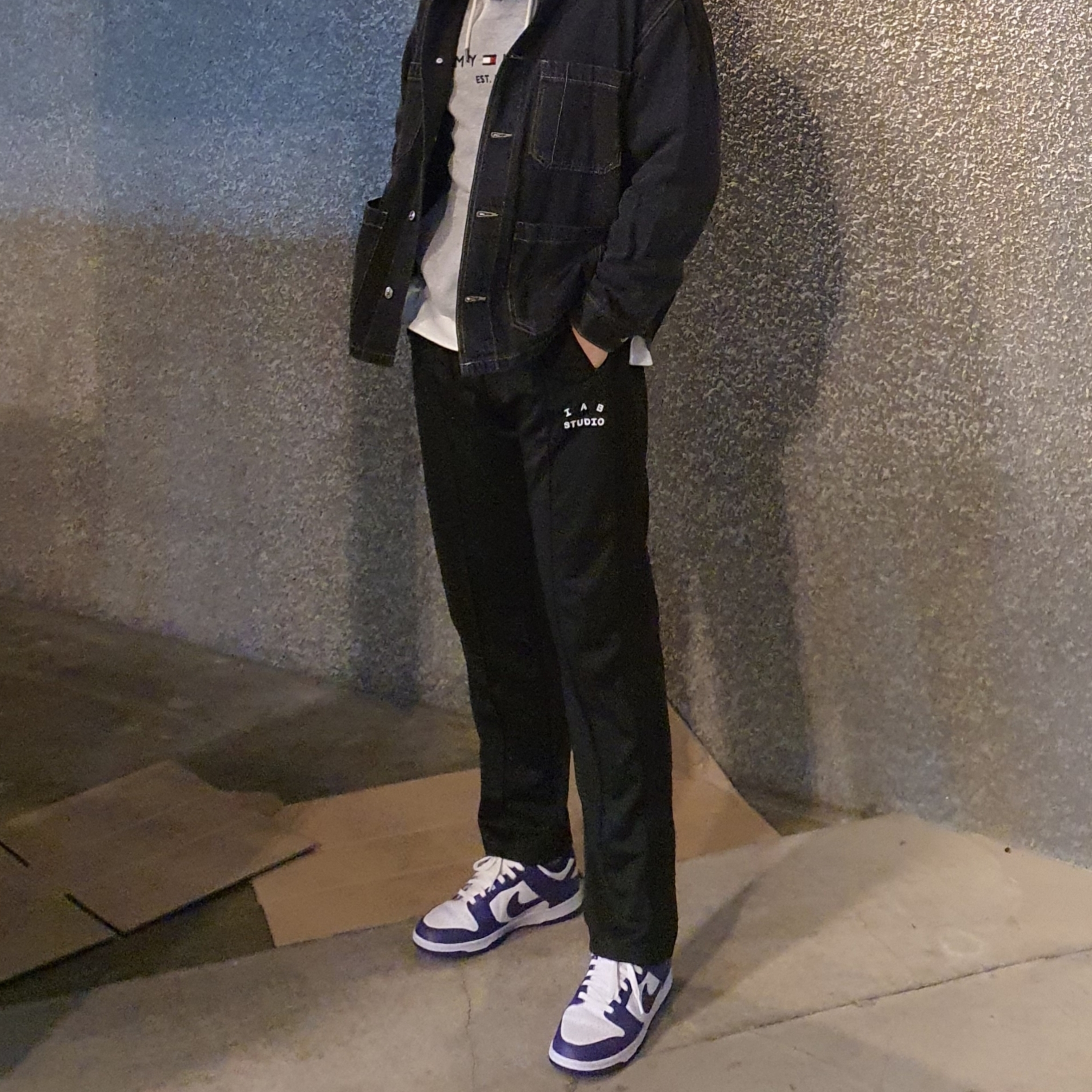 Nike Dunk Low Retro Championship Court Purple, IAB Studio Track Pants Black 착용 스타일