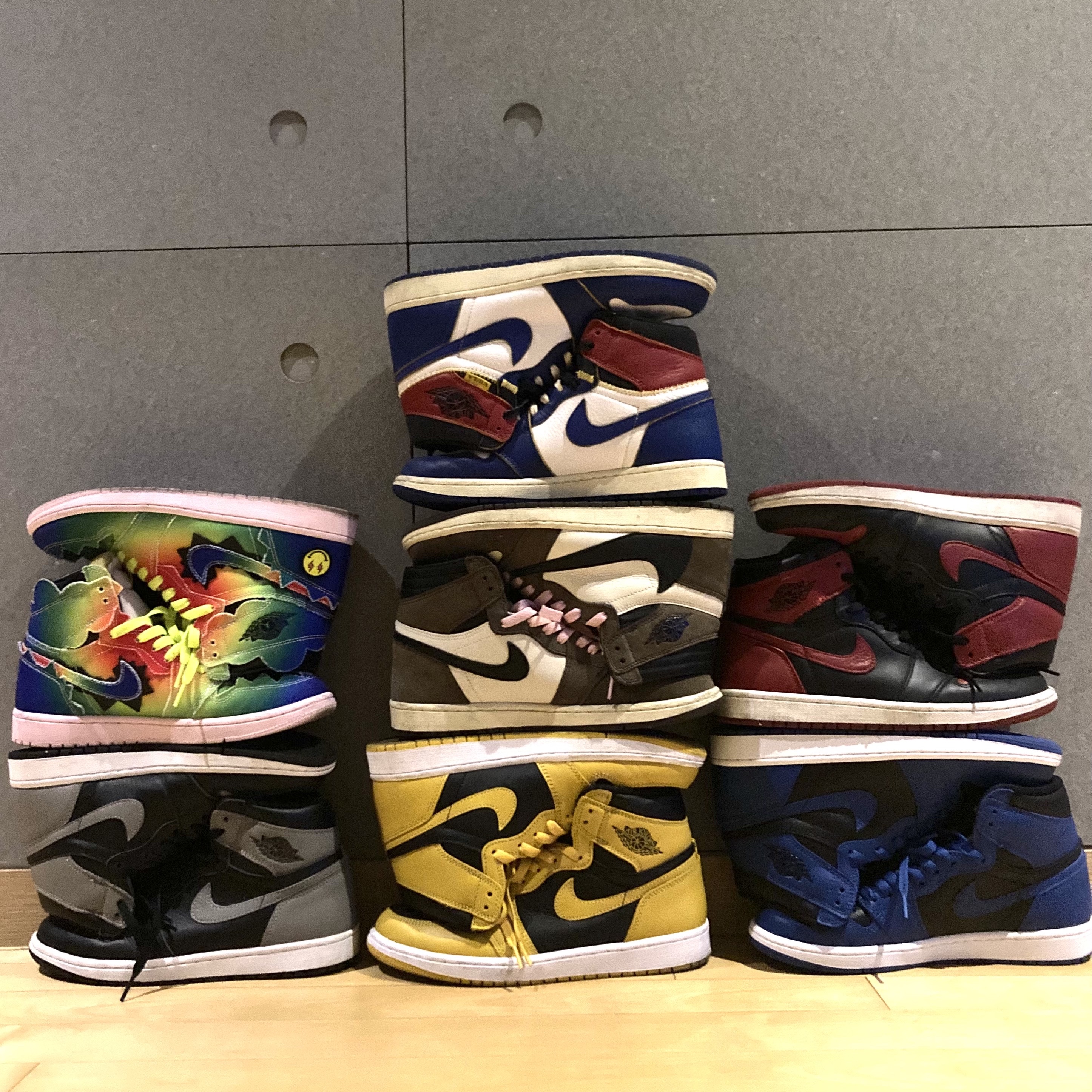 Jordan 1 x Union Retro High Blue Toe, Jordan 1 x Travis Scott Retro High OG SP Mocha 착용 스타일