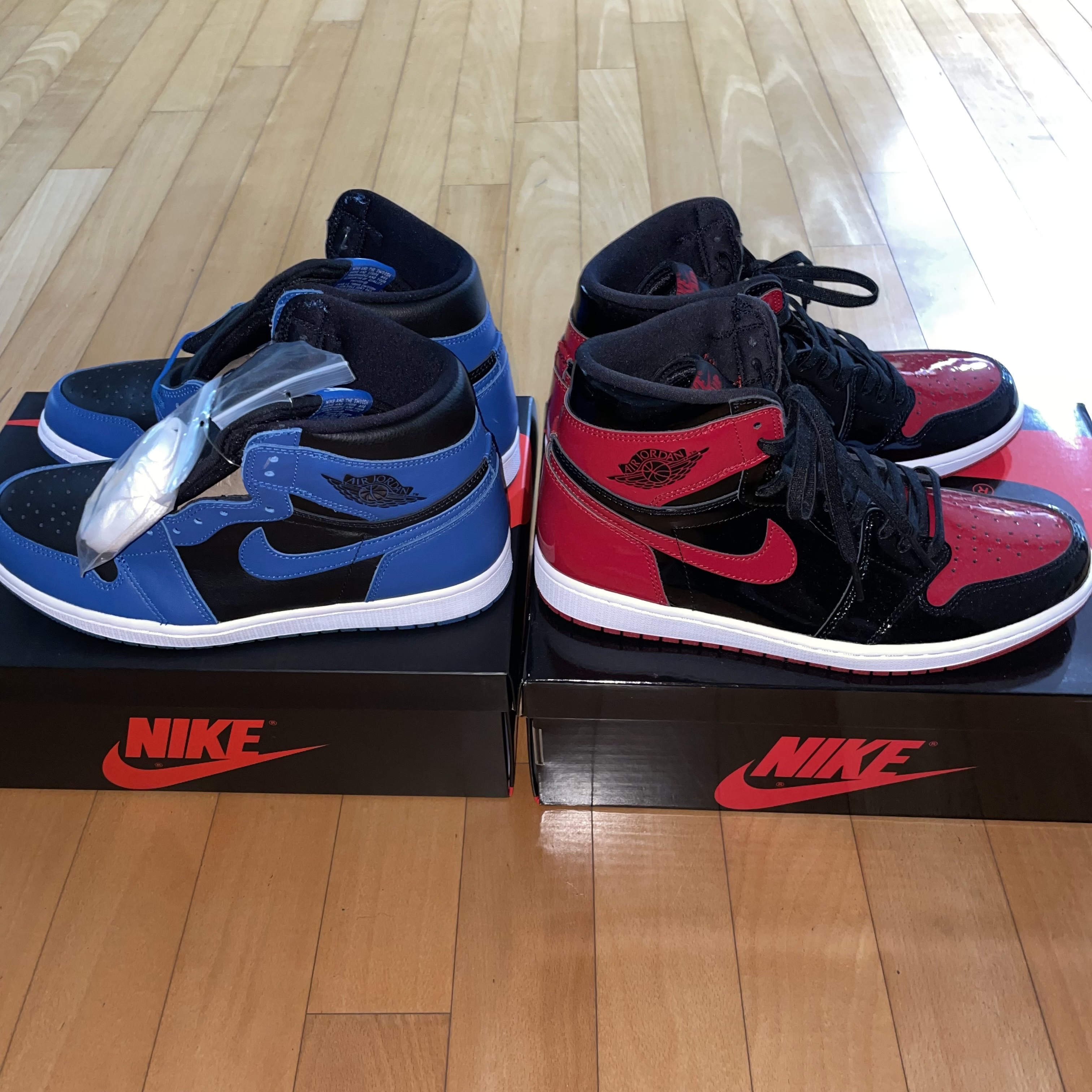 Jordan 1 Retro High OG Dark Marina Blue, Jordan 1 Retro High OG Patent Bred 착용 스타일