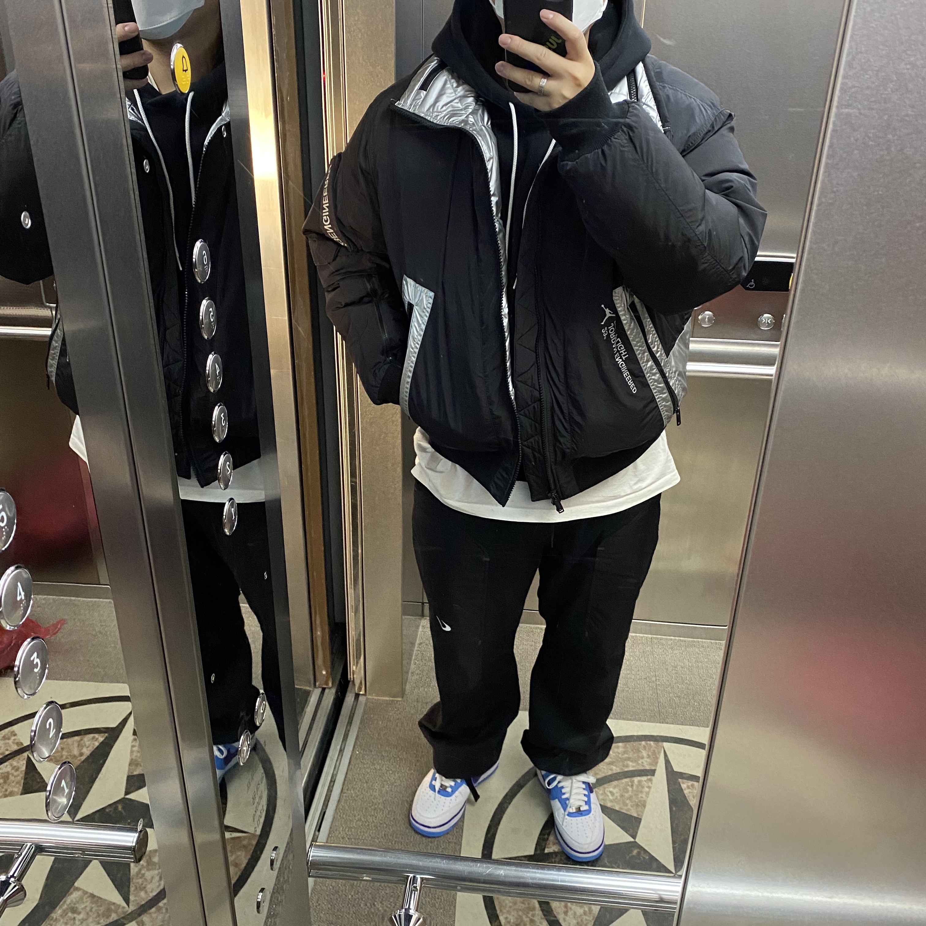 Nike NRG Solo Swoosh Fleece Hoodie Black White - Asia, Nike x Off-White NRG Pants Black 착용 스타일