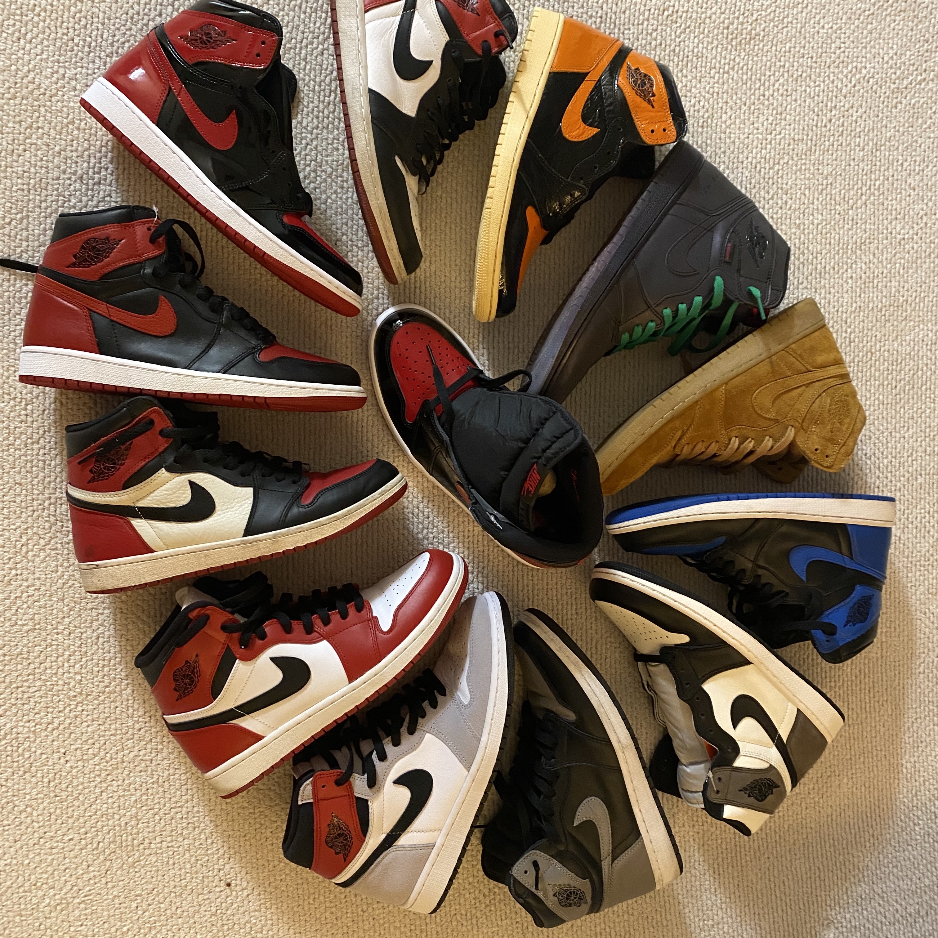 Jordan 1 Retro High OG Black Mocha, Jordan 1 Retro High OG Patent Bred 착용 스타일