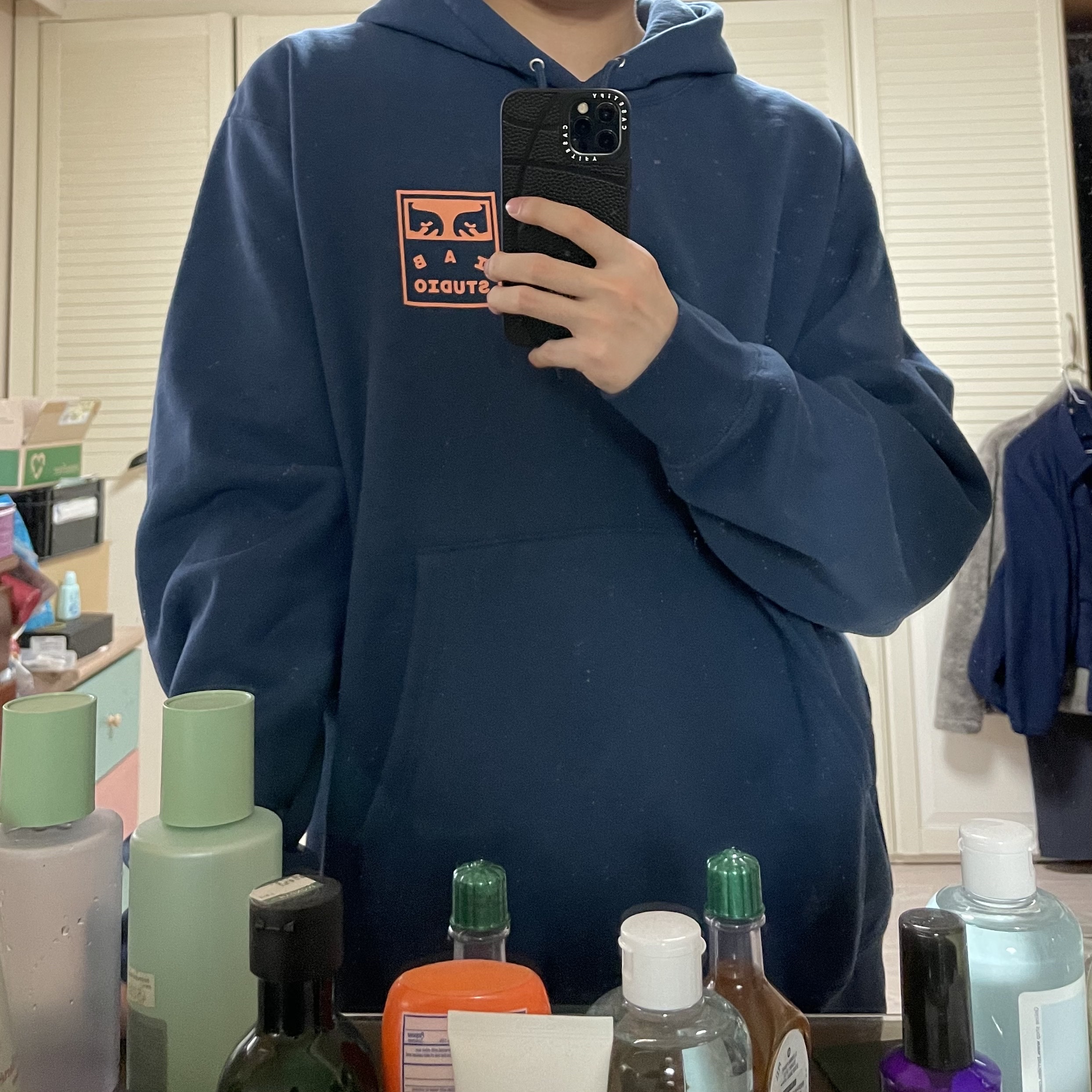 IAB Studio x Obey Eyes Icon Hoodie Oceana, IAB Studio Hoodie Light Gray 착용 스타일 - 1