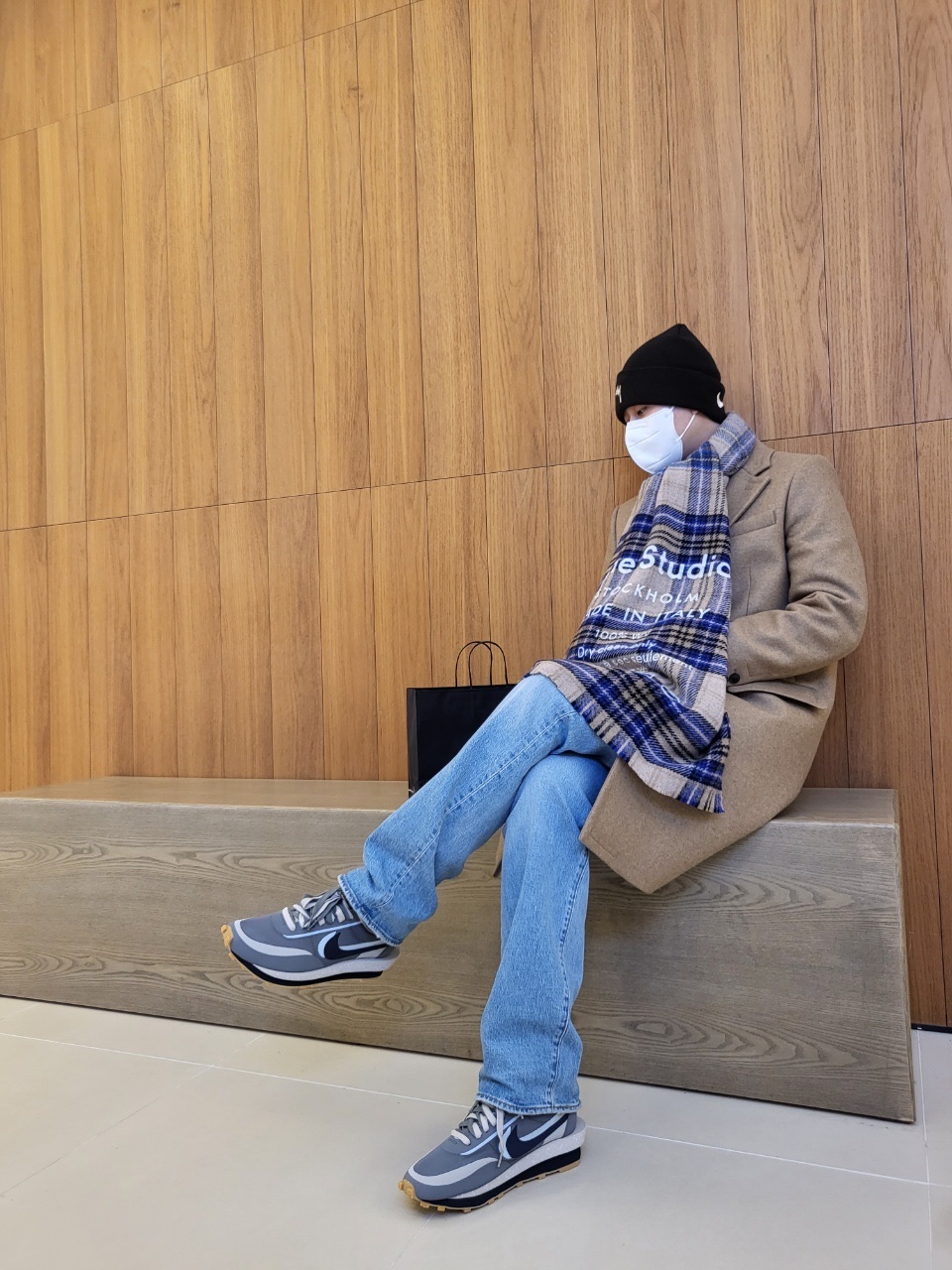 Nike x Stussy Cuff Beanie Black, Nike x Sacai x Clot LDWaffle Cool Grey 착용 스타일