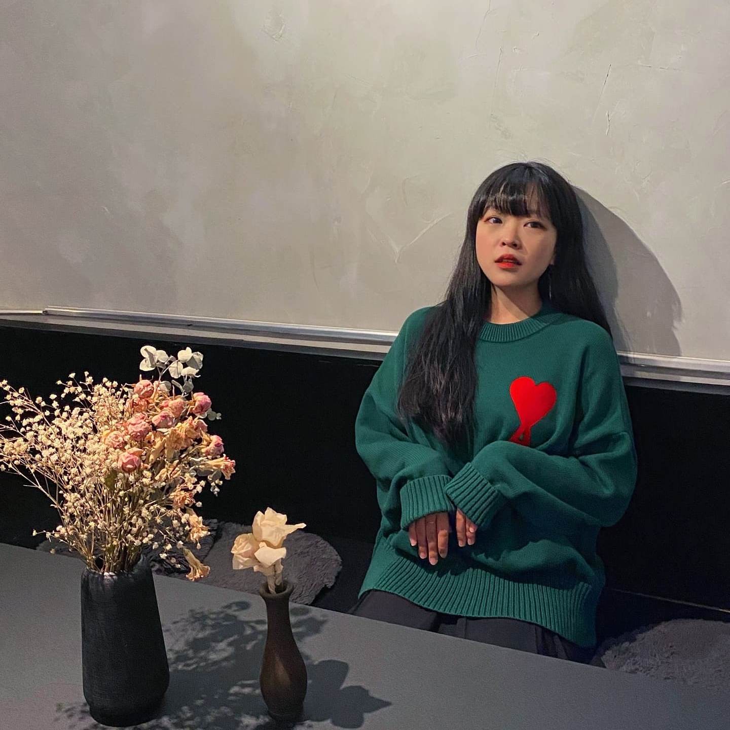 AMI de Coeur Oversize Sweater Green - 21FW 착용 스타일 - 2