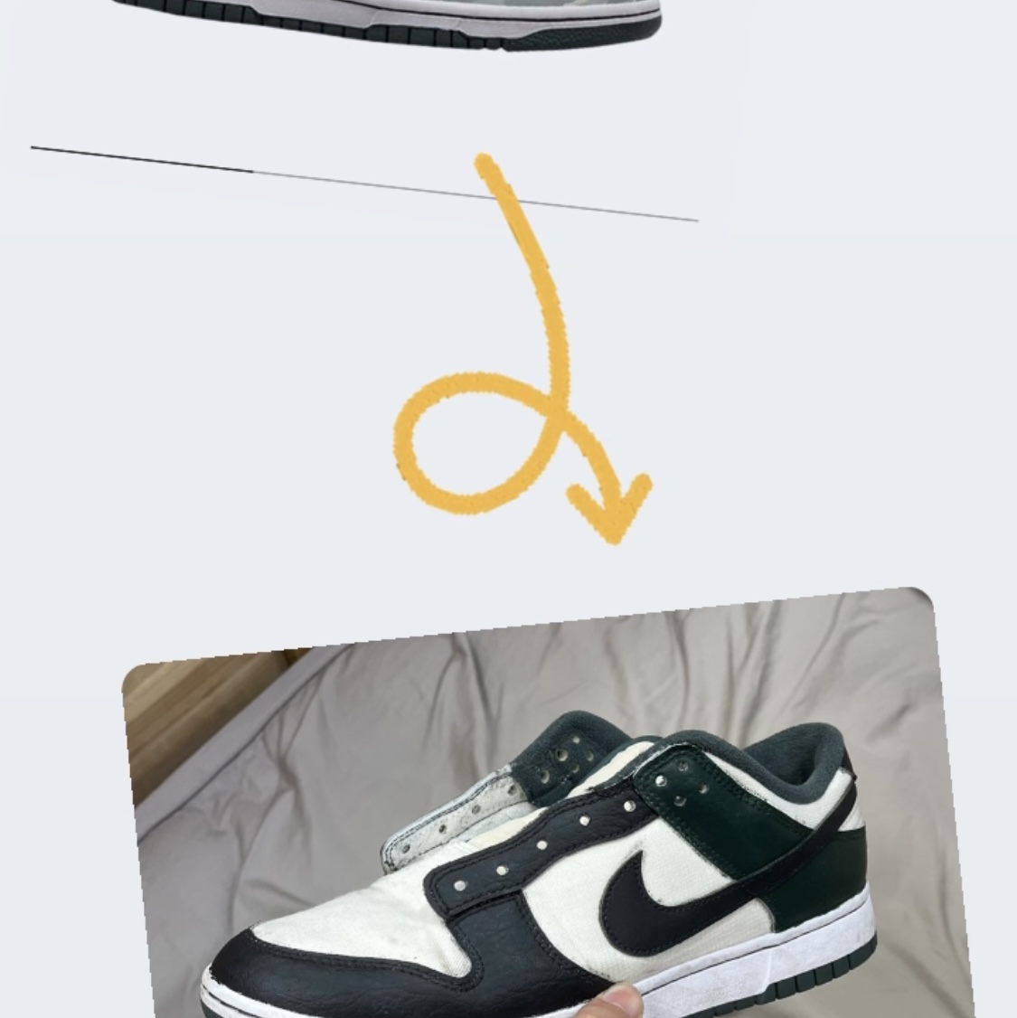 Nike Dunk Low SE Sail Multi Camo, Nike SB Dunk Low Pro Black and Classic Green 착용 스타일 - 3