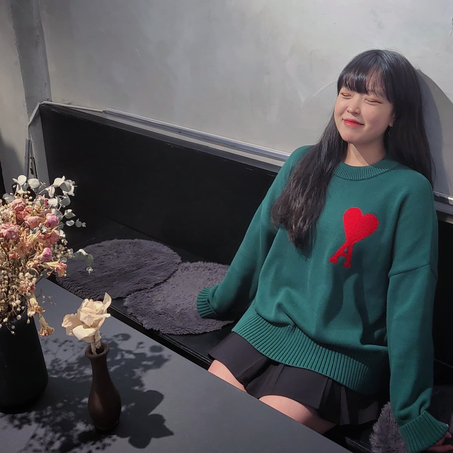 AMI de Coeur Oversize Sweater Green - 21FW 착용 스타일 - 1