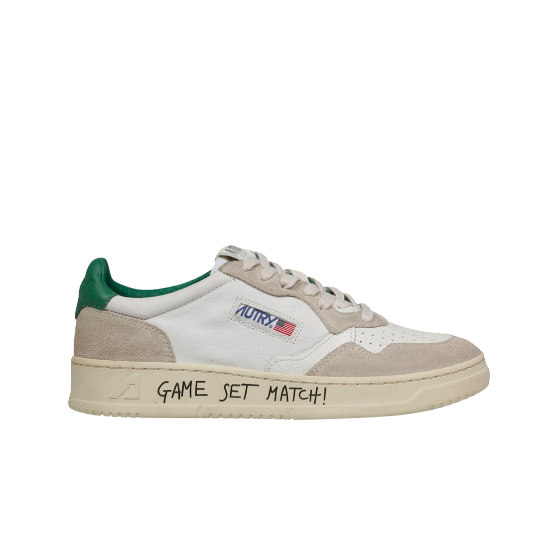 (W) 오트리 메달리스트 로우 레더 스웨이드 스니커즈 게임 세트 매치 화이트 그린