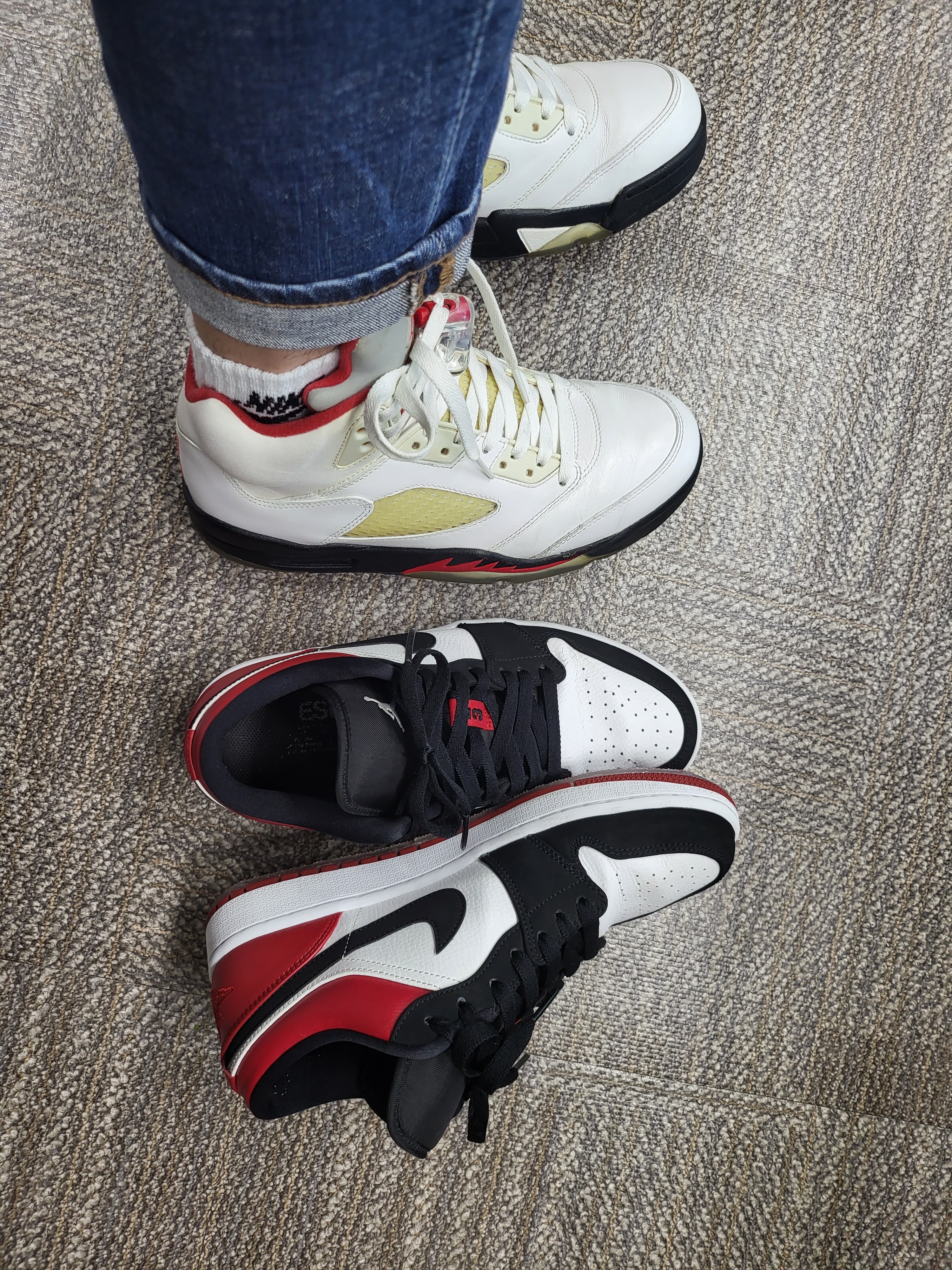 Jordan 1 Low Black Toe, Jordan 5 Retro Fire Red 2013 착용 스타일