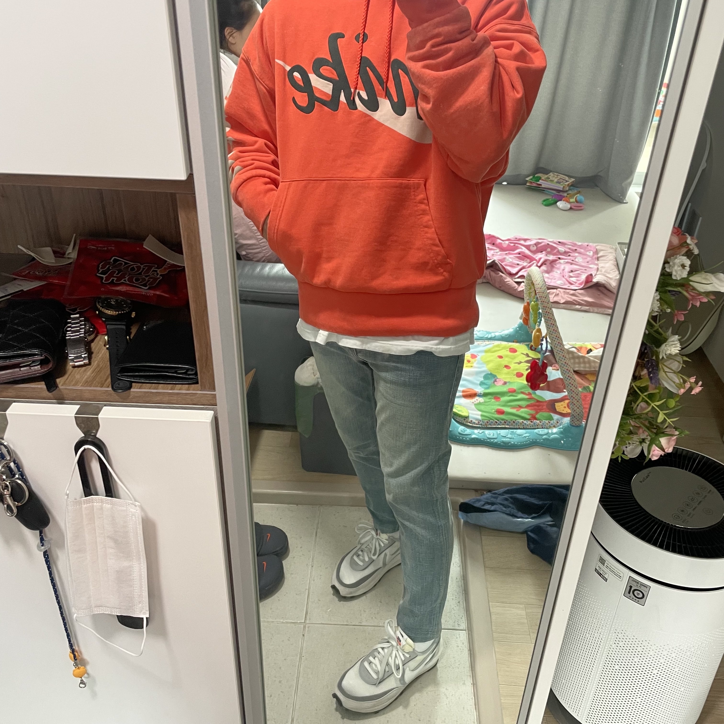 Nike x Cactus Plant Flea Market Shoebox Heavyweight Hooded Pullover Orange - US/EU, Nike x Cactus Plant Flea Market Shoebox Heavyweight Hooded Pullover Orange - Asia 착용 스타일 - 1