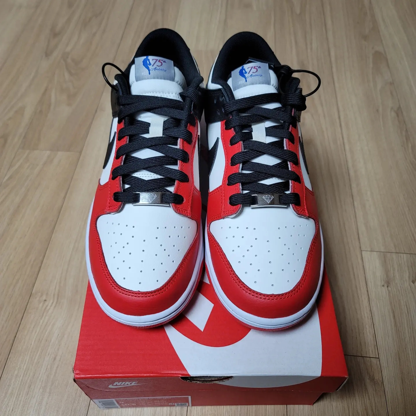 Nike x NBA Dunk Low Retro EMB Black and Chile Red 착용 스타일 - 2