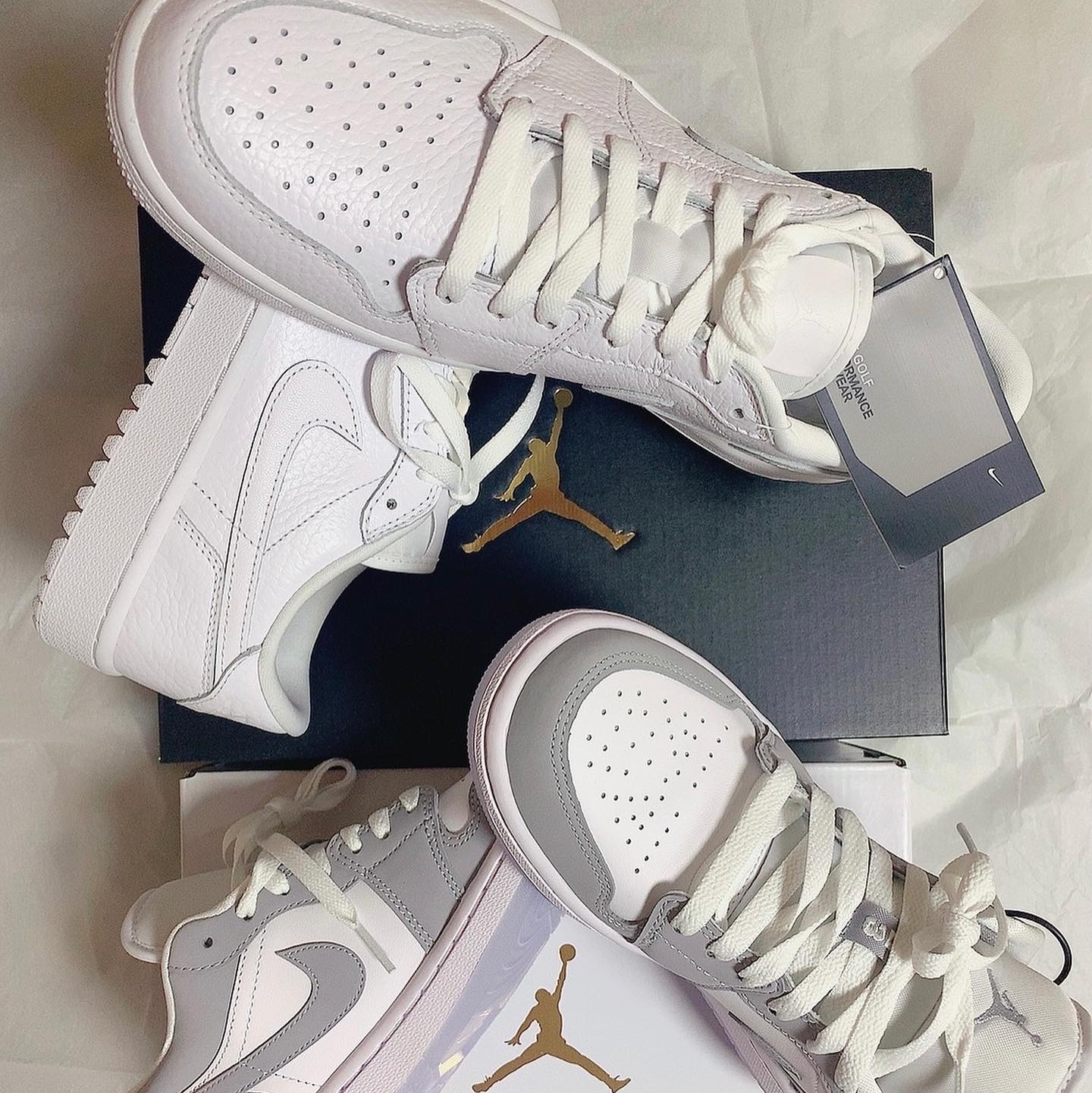 Jordan 1 Low Golf Triple White, (W) Jordan 1 Low White Wolf Grey 착용 스타일