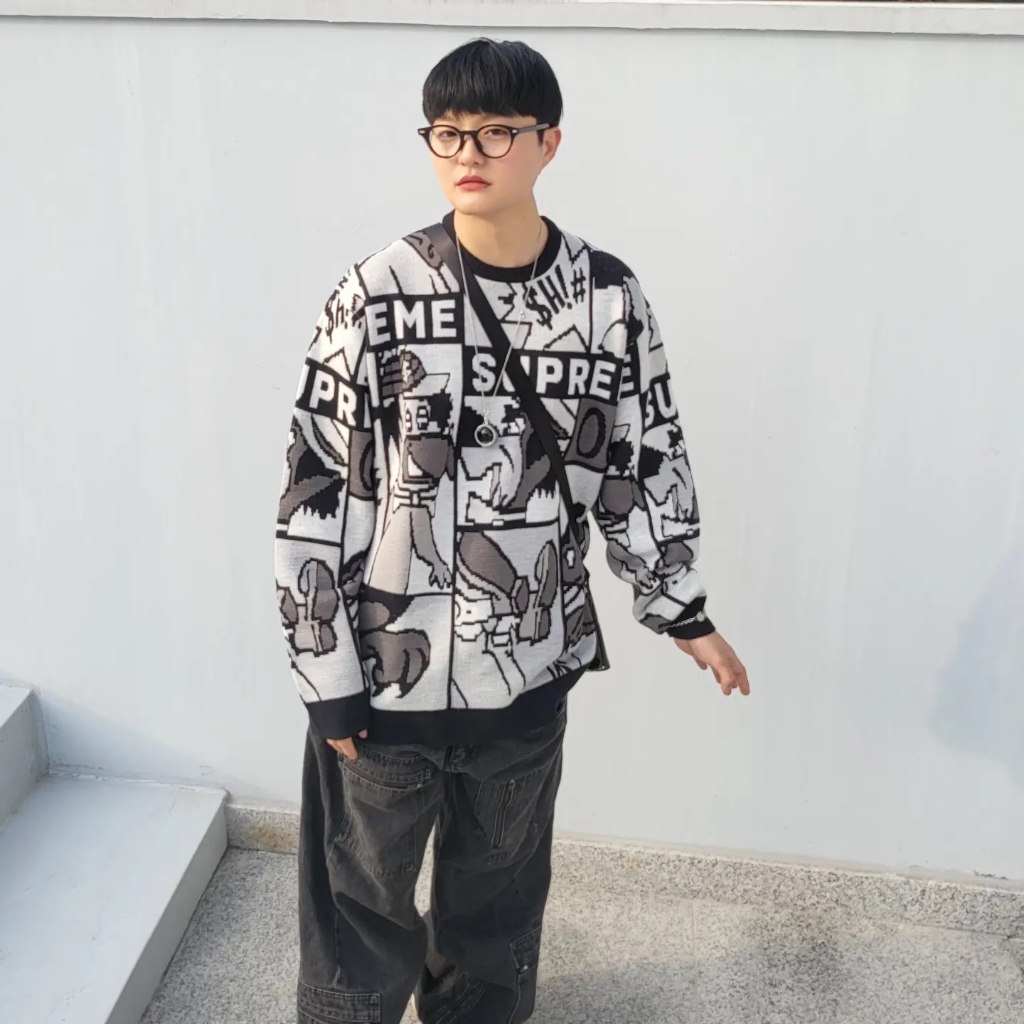 Supreme Cartoon Sweater Black - 20SS, Nike SB Dunk Low Pro Safari 착용 스타일 - 2