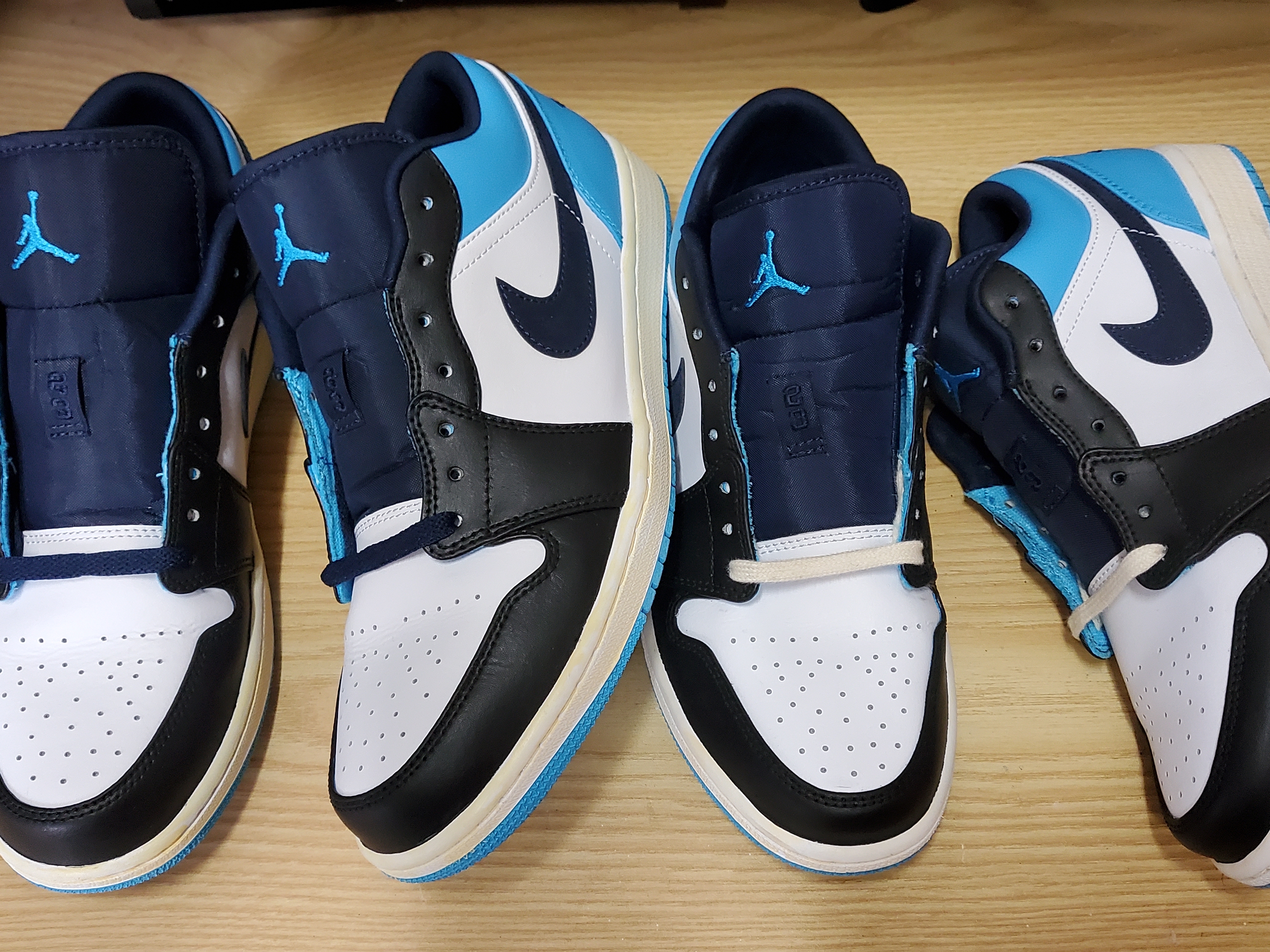 Jordan 1 Low Dark Powder Blue, Jordan 1 x Travis Scott x Fragment Retro Low OG SP Military Blue 착용 스타일