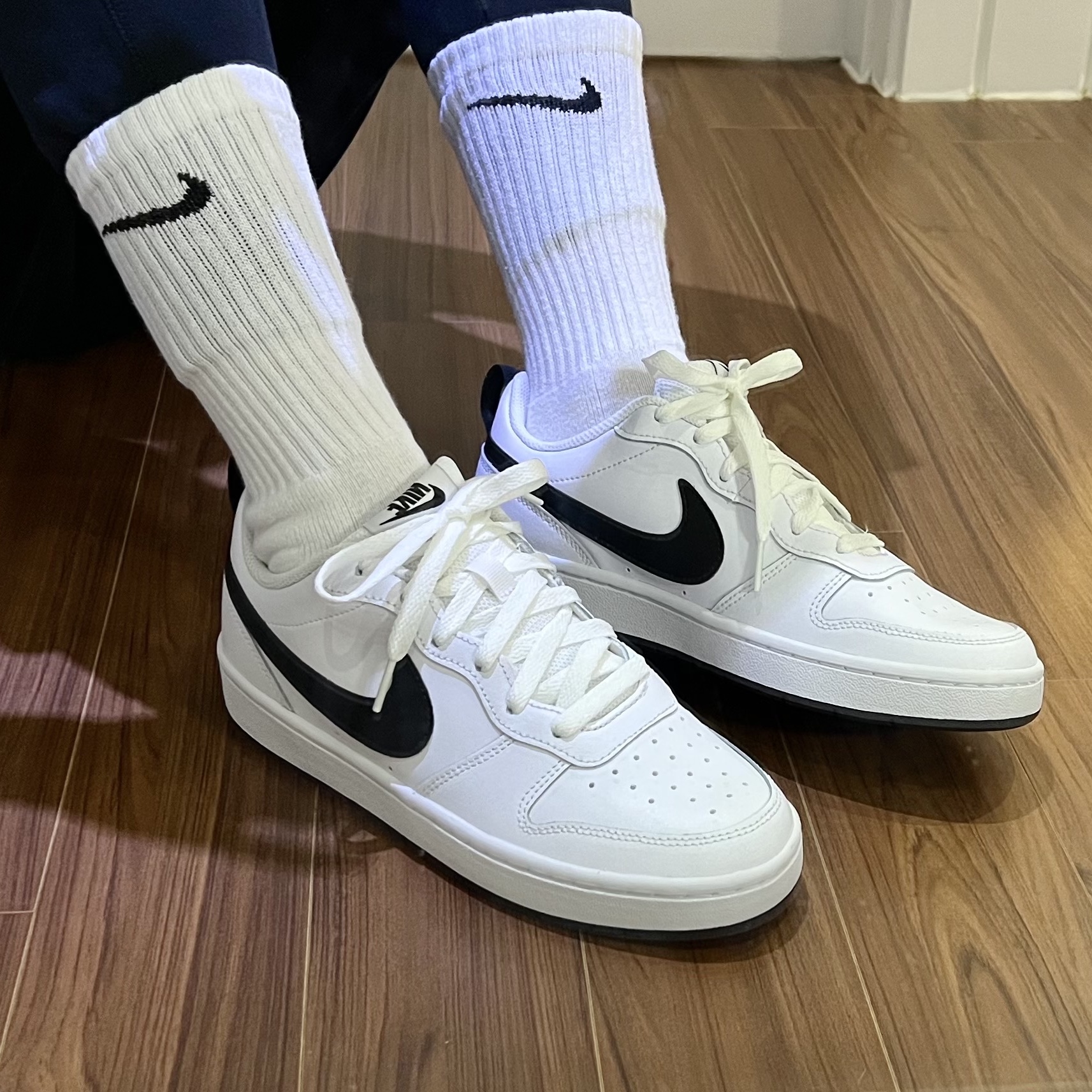(GS) Nike Court Borough Low 2 White Black 착용 스타일