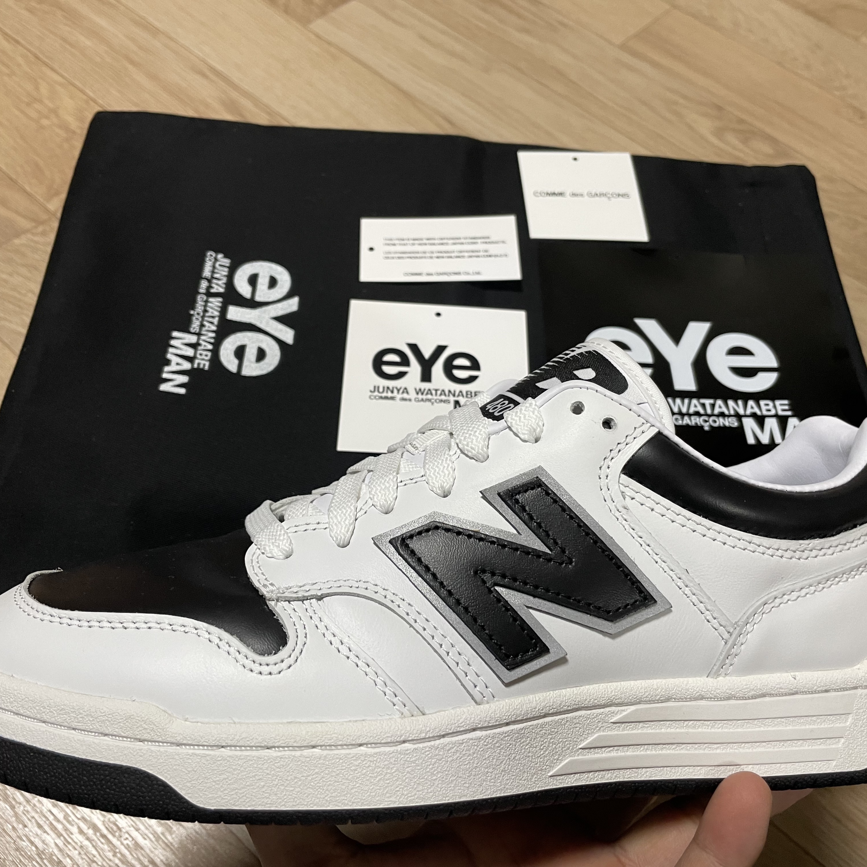New Balance x Comme des Garcons Junya Watanabe Man 480 White Black 착용 스타일