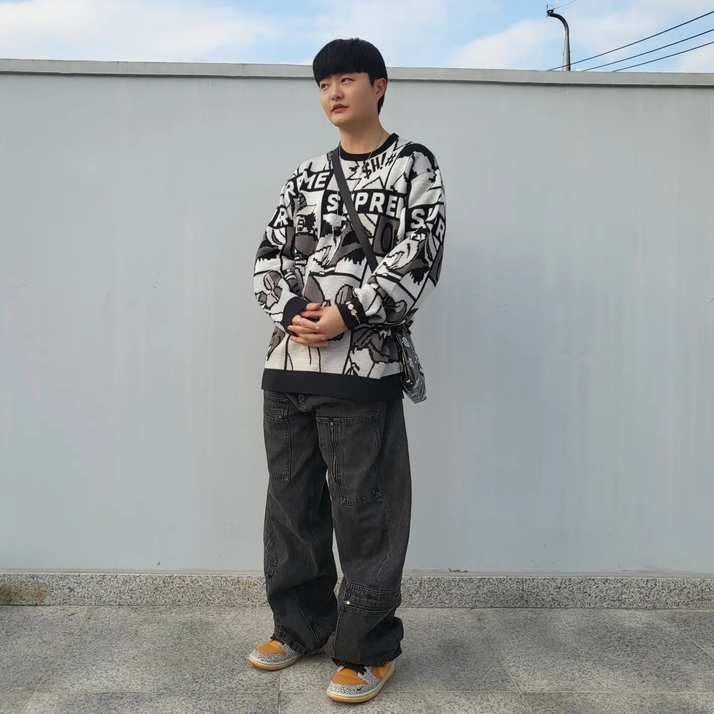Supreme Cartoon Sweater Black - 20SS, Nike SB Dunk Low Pro Safari 착용 스타일 - 3