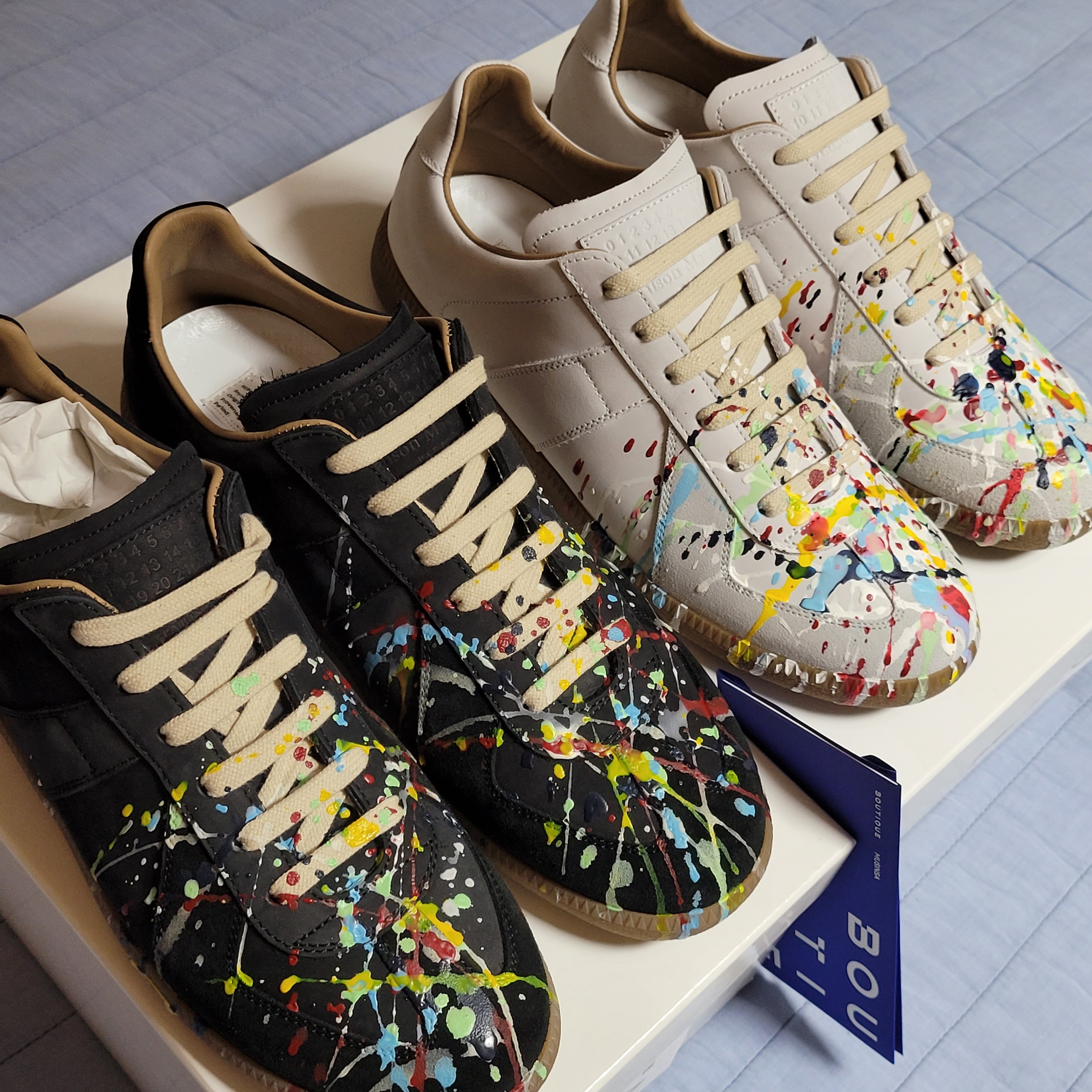 Maison Margiela Replica Paint Drop Sneakers, Maison Margiela Replica Paint Drop Sneakers Black 착용 스타일