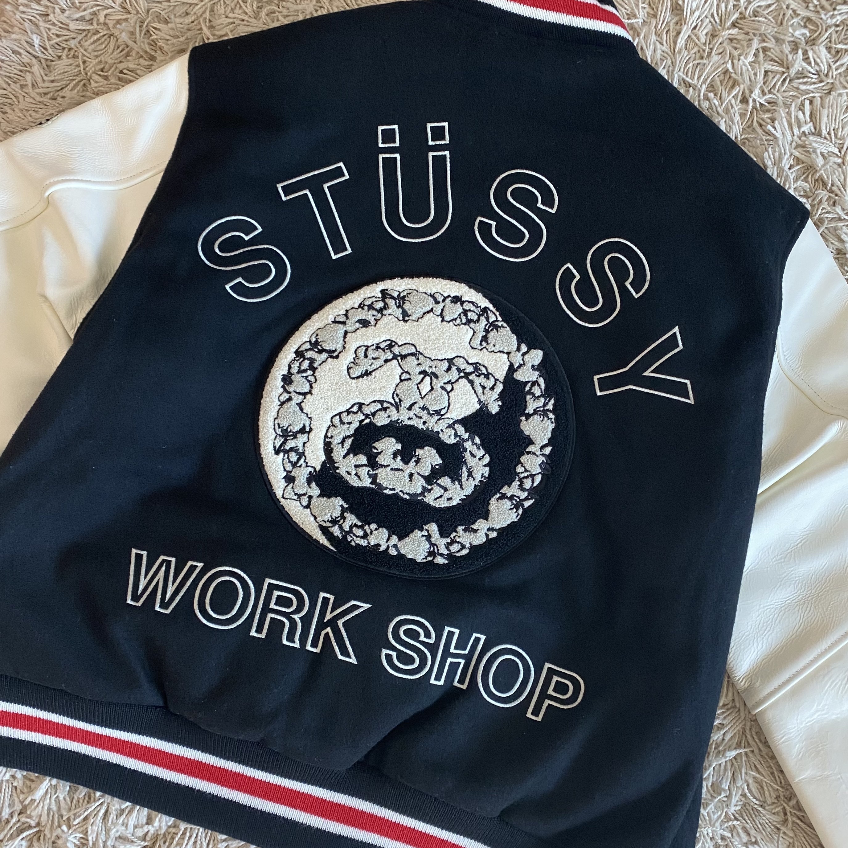 Stussy x Our Legacy x Denim Tears TTL Varsity Jacket Black 착용 스타일