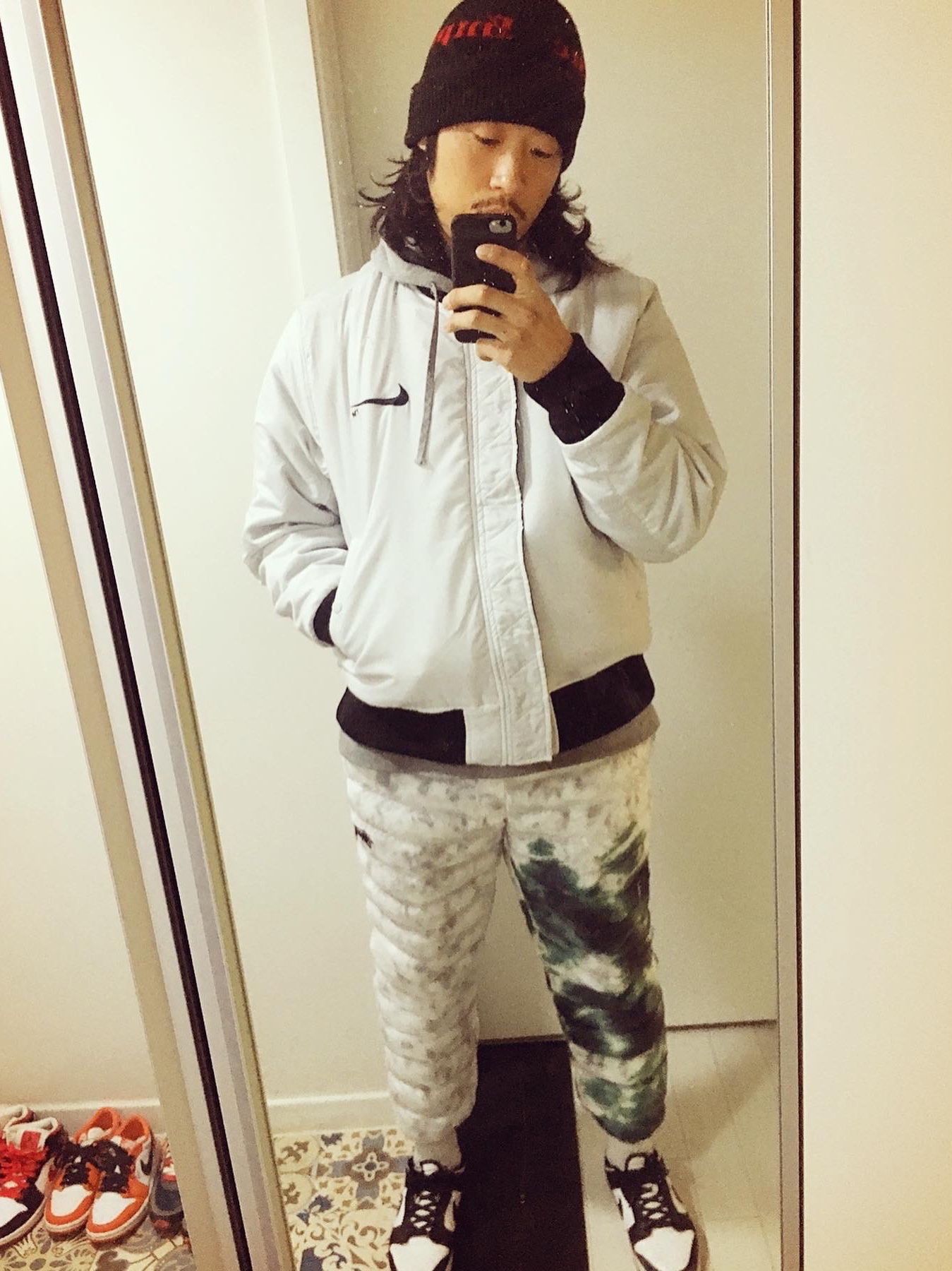 Nike NSW Swoosh Therma-Fit Bomber Black - Asia, Nike x Stussy Insultd Pants White Gorge Green - Asia 착용 스타일 - 3