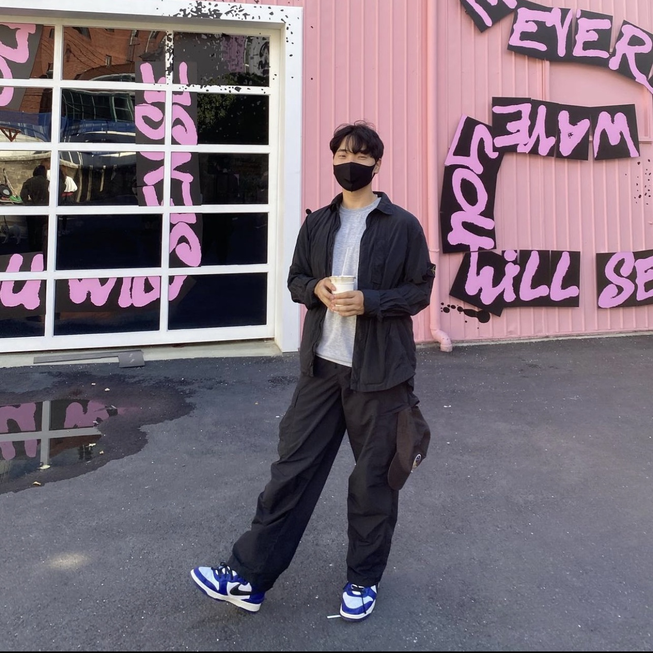 Nike x Ambush Dunk High Deep Royal Blue, Double RL Garment Dyeing Twill Ball Cap Black 착용 스타일