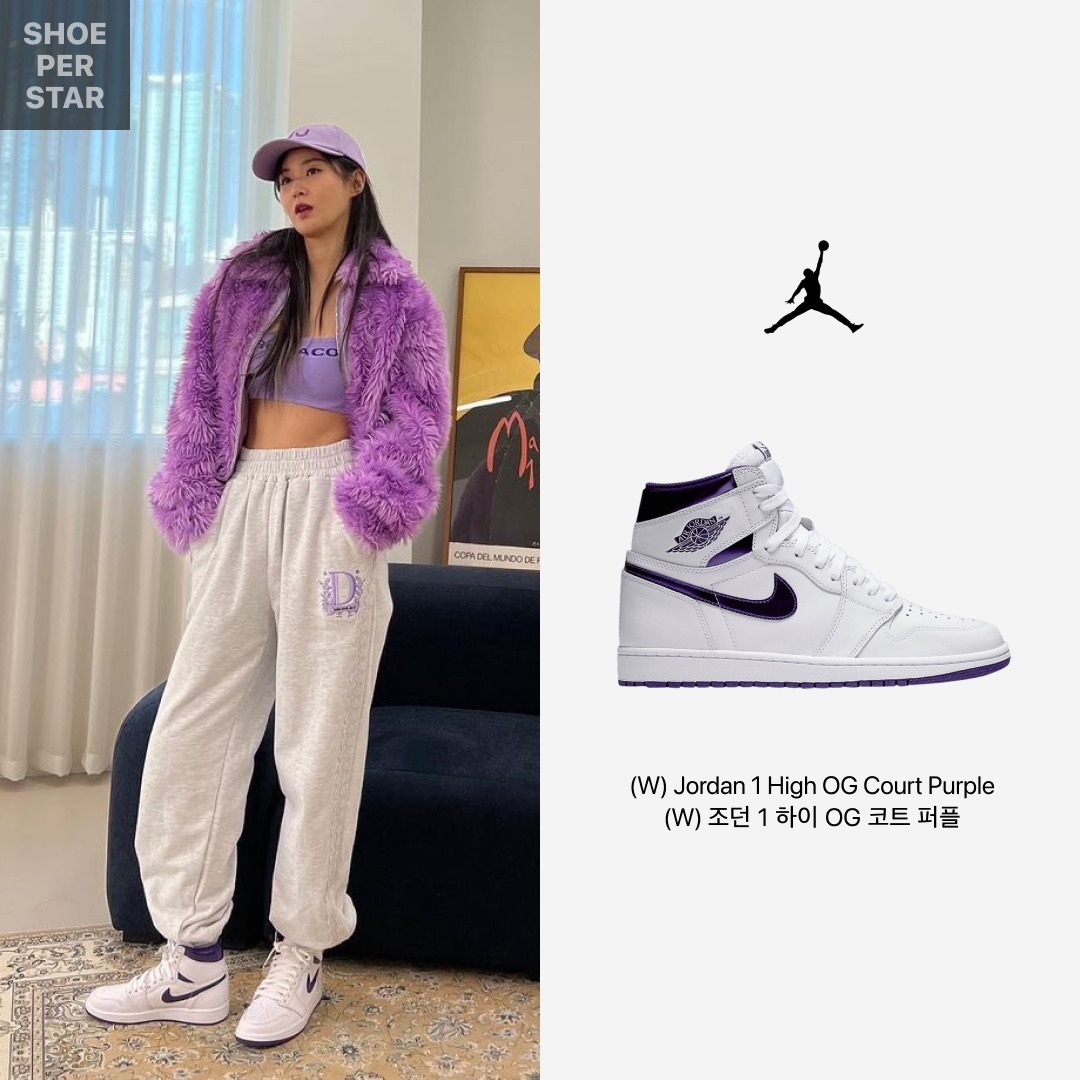 (W) Jordan 1 High OG Court Purple 착용 스타일 - 1
