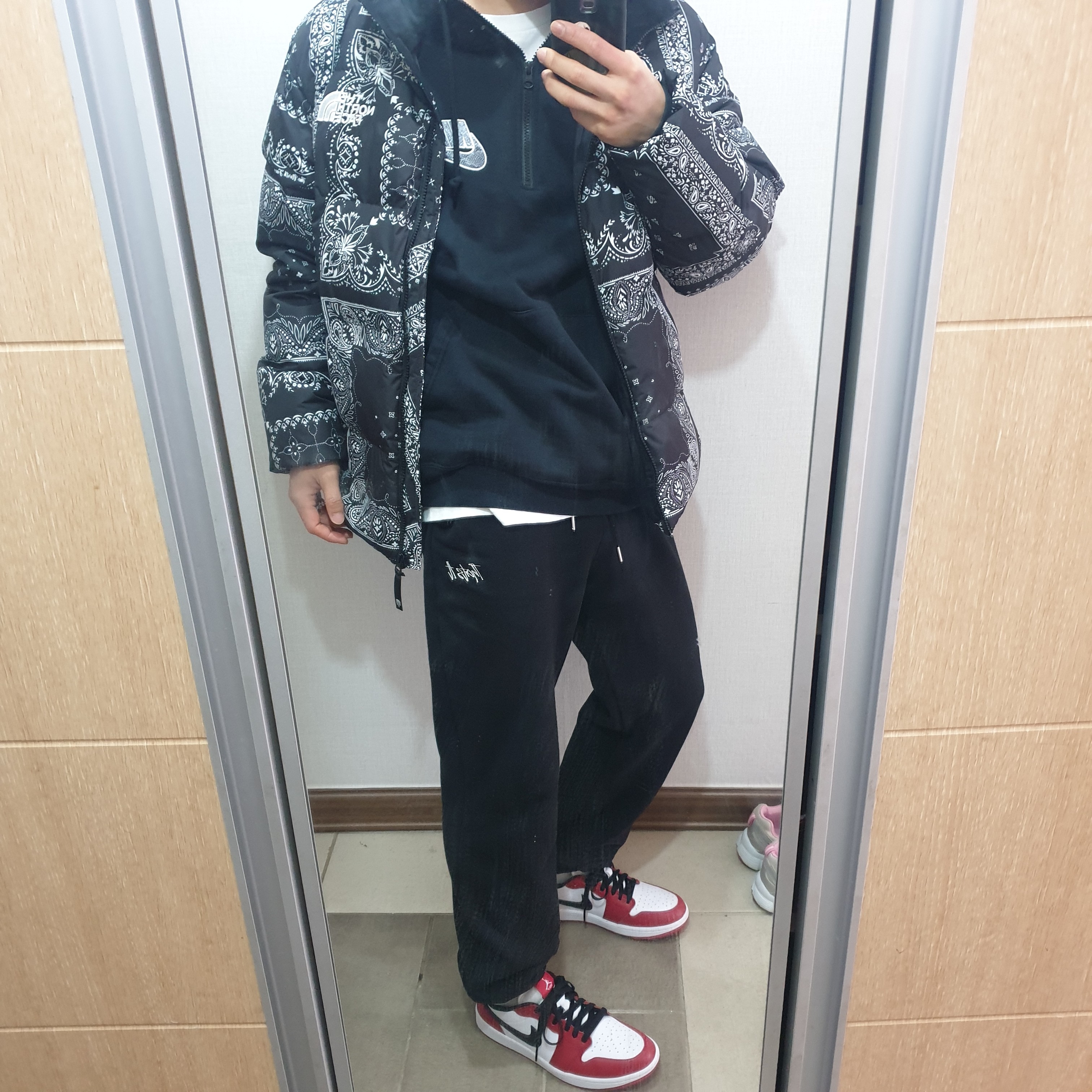 Jordan 1 Low Golf Chicago, The North Face Lofty Down Jacket Black 착용 스타일 - 1