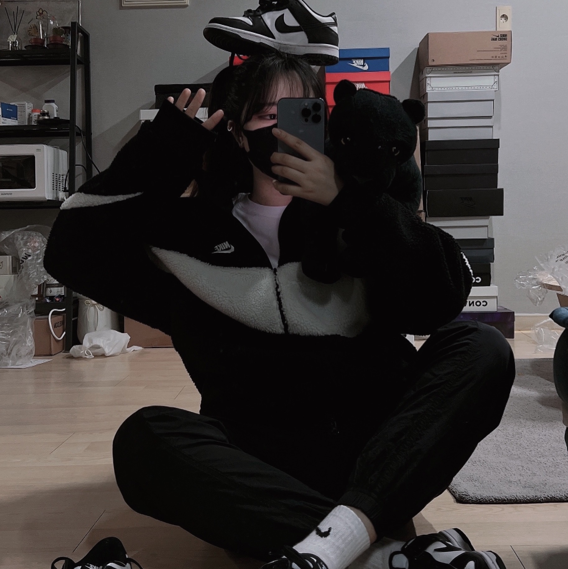 Nike Big Swoosh Full Zip Jacket Black Sail, (GS) Nike Dunk Low Black 착용 스타일