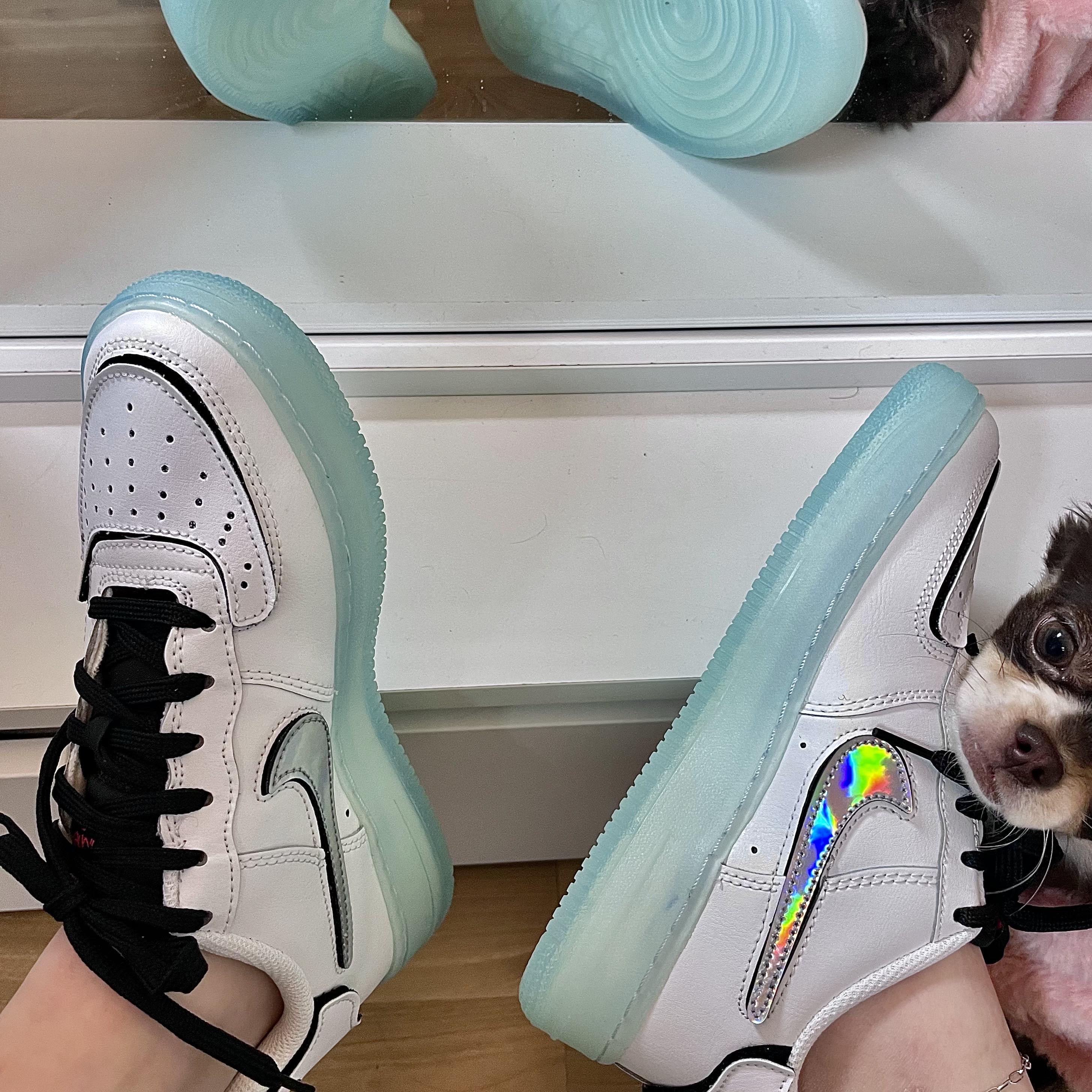 (GS) Nike Air Force 1/1 Summit White Multi-Color 착용 스타일 - 1