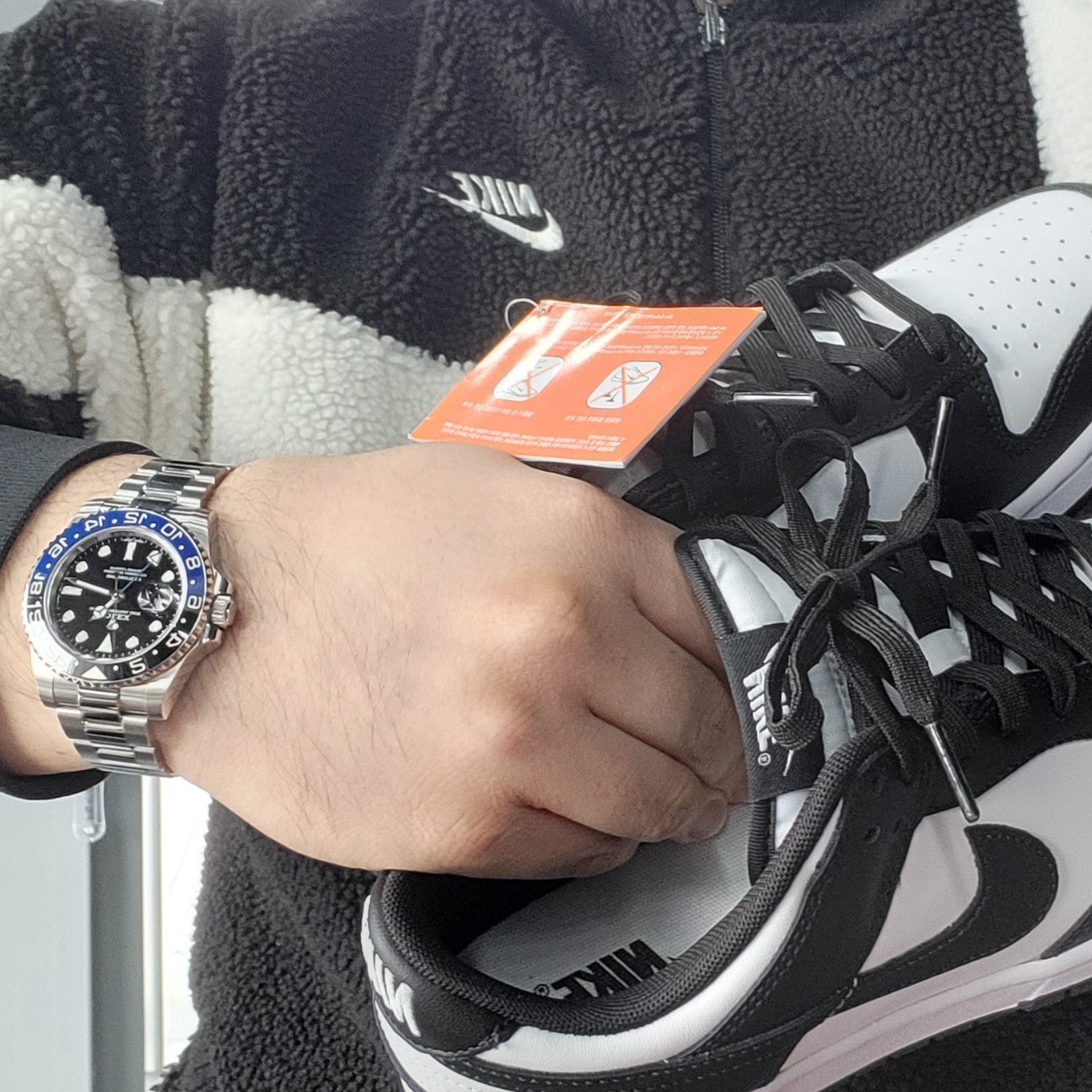 Nike Big Swoosh Full Zip Jacket Black Sail, Nike Dunk Low Retro Black 착용 스타일 - 1