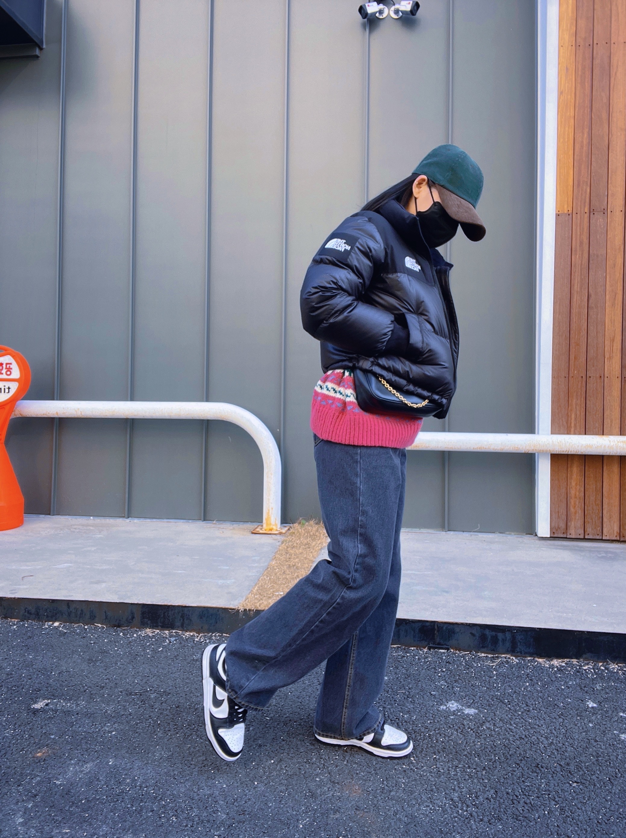 (W) The North Face White Label Novelty Nuptse Down Jacket Black, (W) Nike Dunk Low Black 착용 스타일 - 1