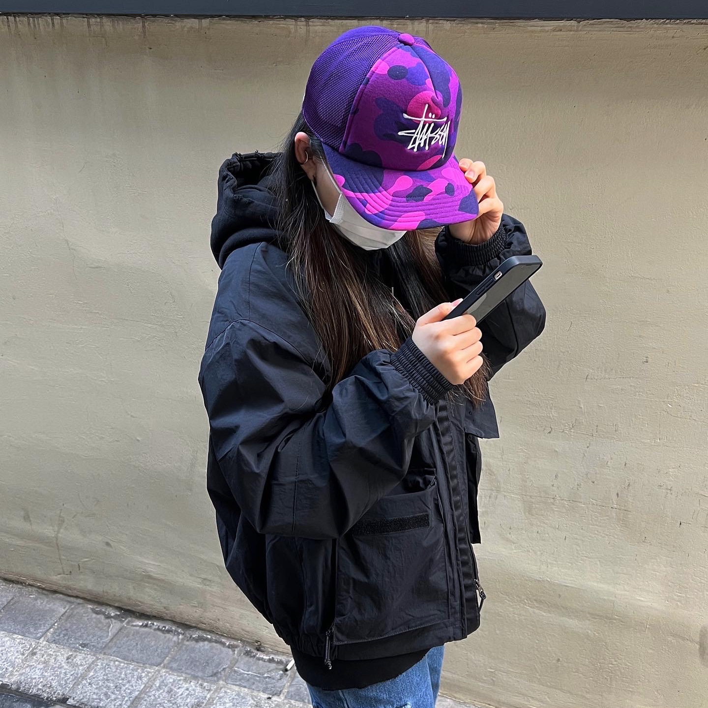 Stussy x BAPE Trucker Cap Purprle 착용 스타일 - 2