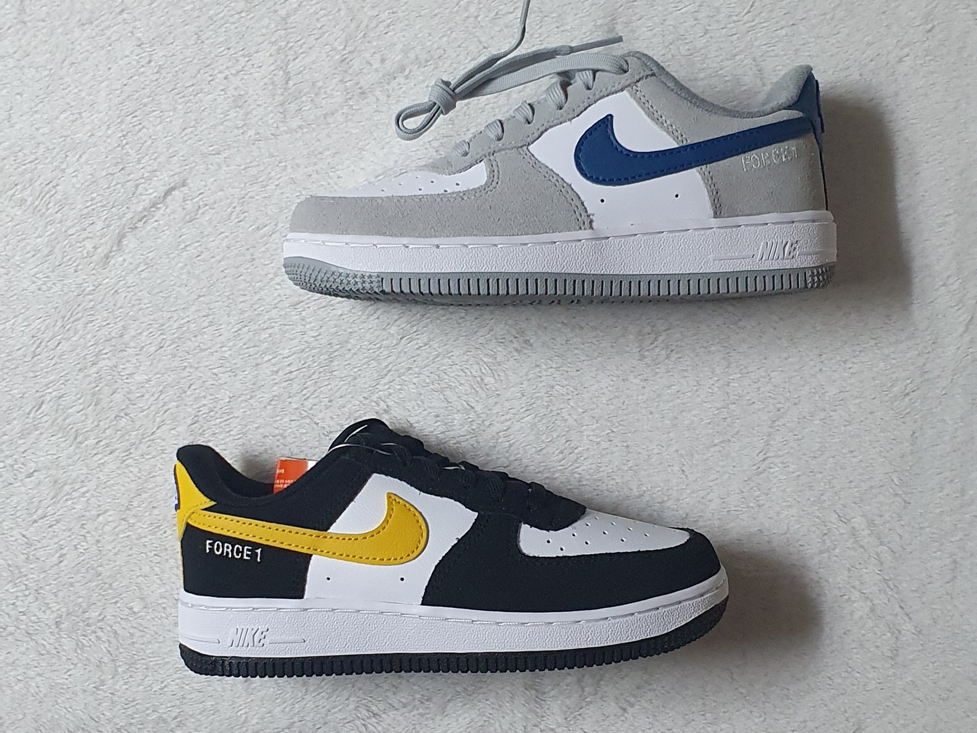 (PS) Nike Air Force 1 LV8 Athletic Club Black Dark Sulfur, (PS) Nike Air Force 1 LV8 Athletic Club Light Smoke Grey Marina 착용 스타일