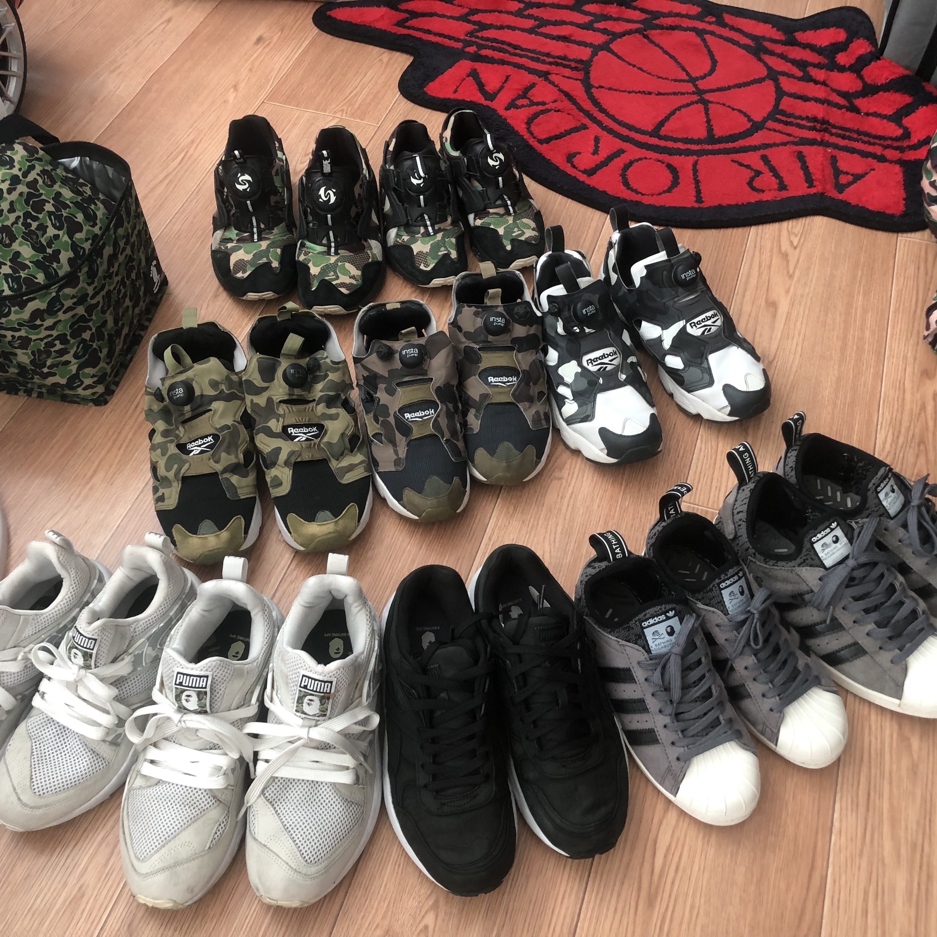 Puma x BAPE R698 Camo Black, Puma x BAPE Disc Blaze Camo Green 착용 스타일