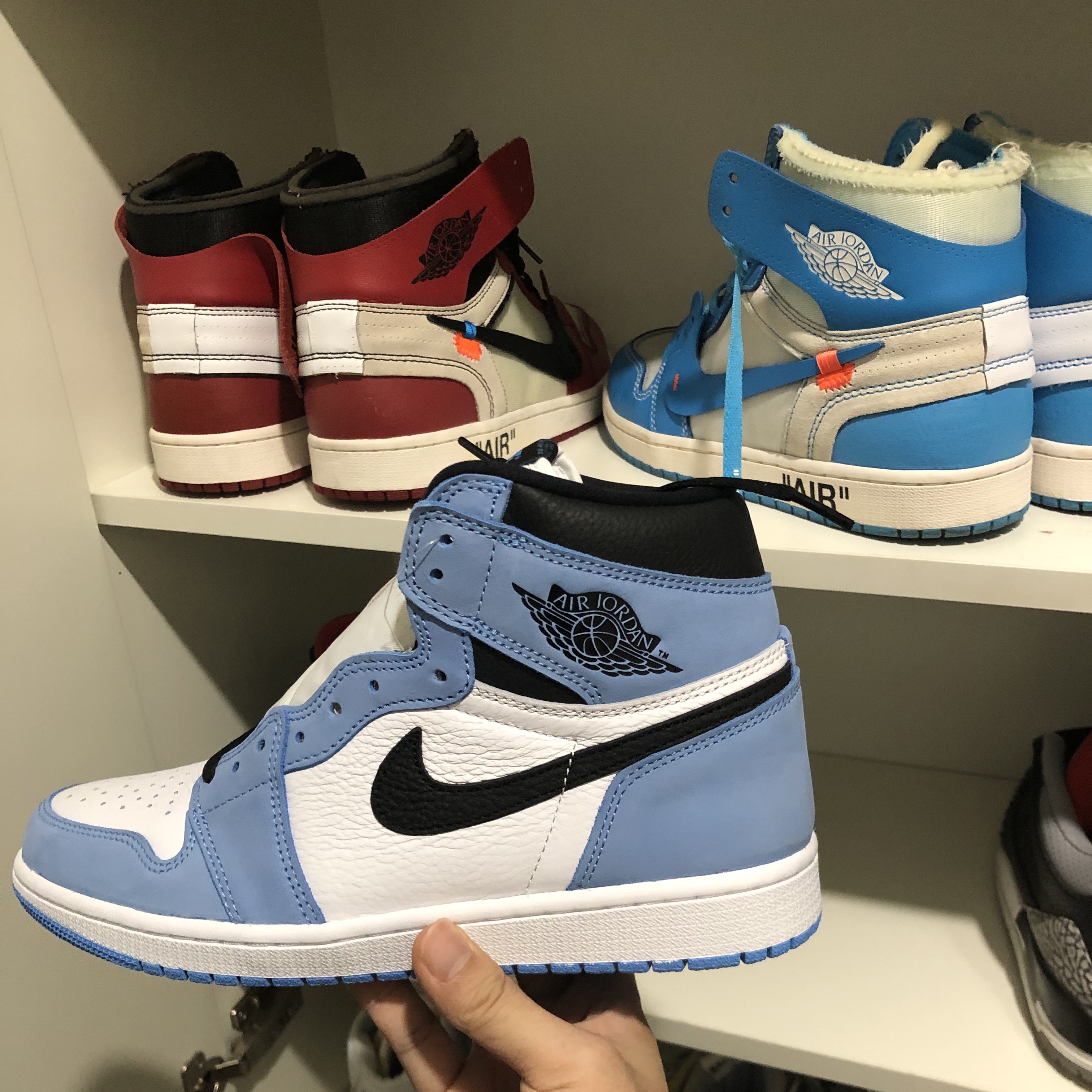 Jordan 1 x Off-White Retro High University Blue, Jordan 1 x Off-White Retro High Chicago The Ten 착용 스타일