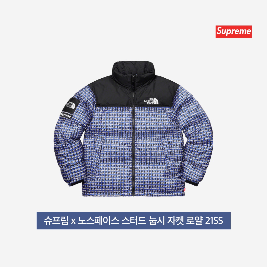 Supreme x The North Face Studded Nuptse Jacket Royal - 21SS, Stussy x BAPE Trucker Cap Pink 착용 스타일 - 4