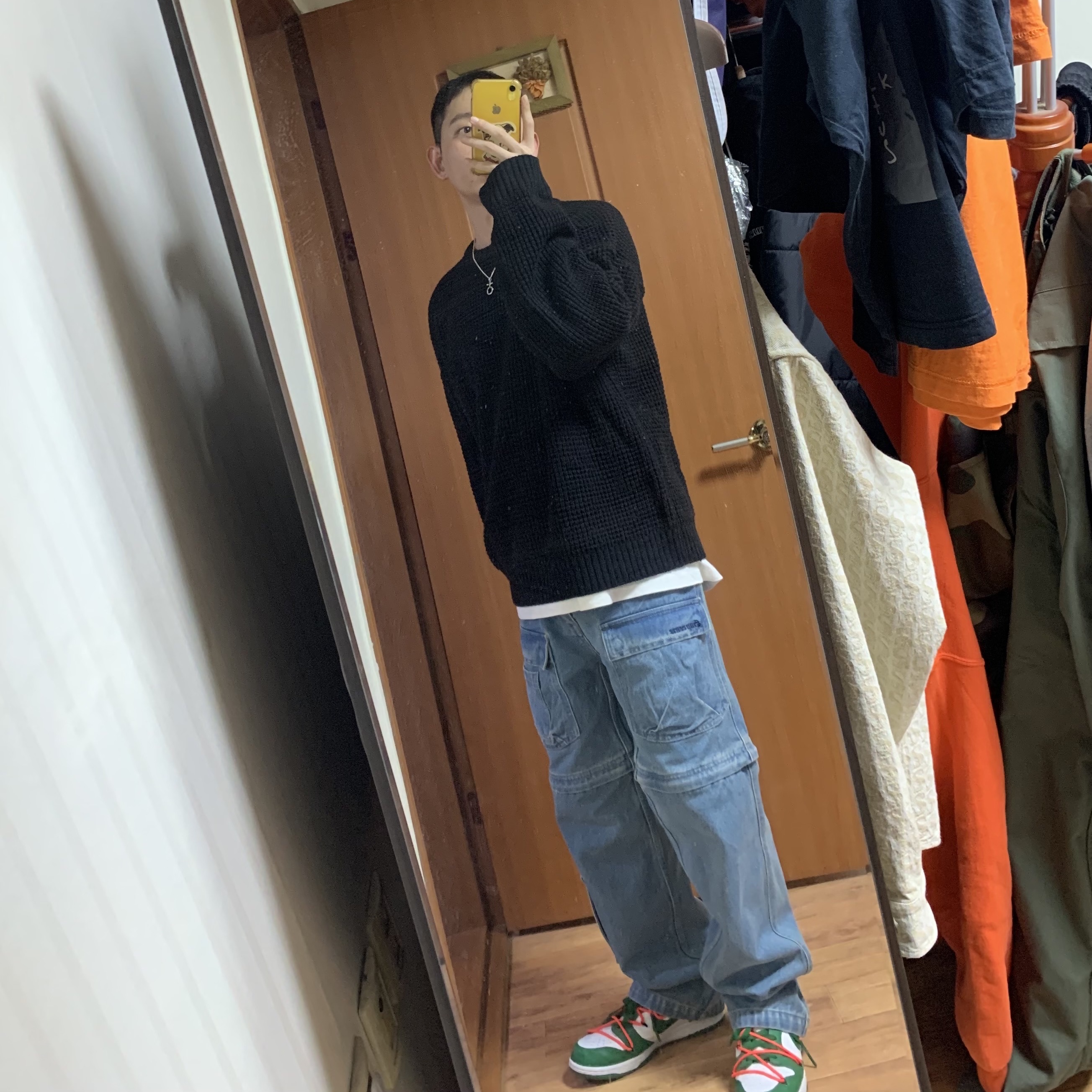 Nike x Off-White Dunk Low Pine Green, Supreme Zip-Off Utility Pants Denim - 21FW 착용 스타일 - 1