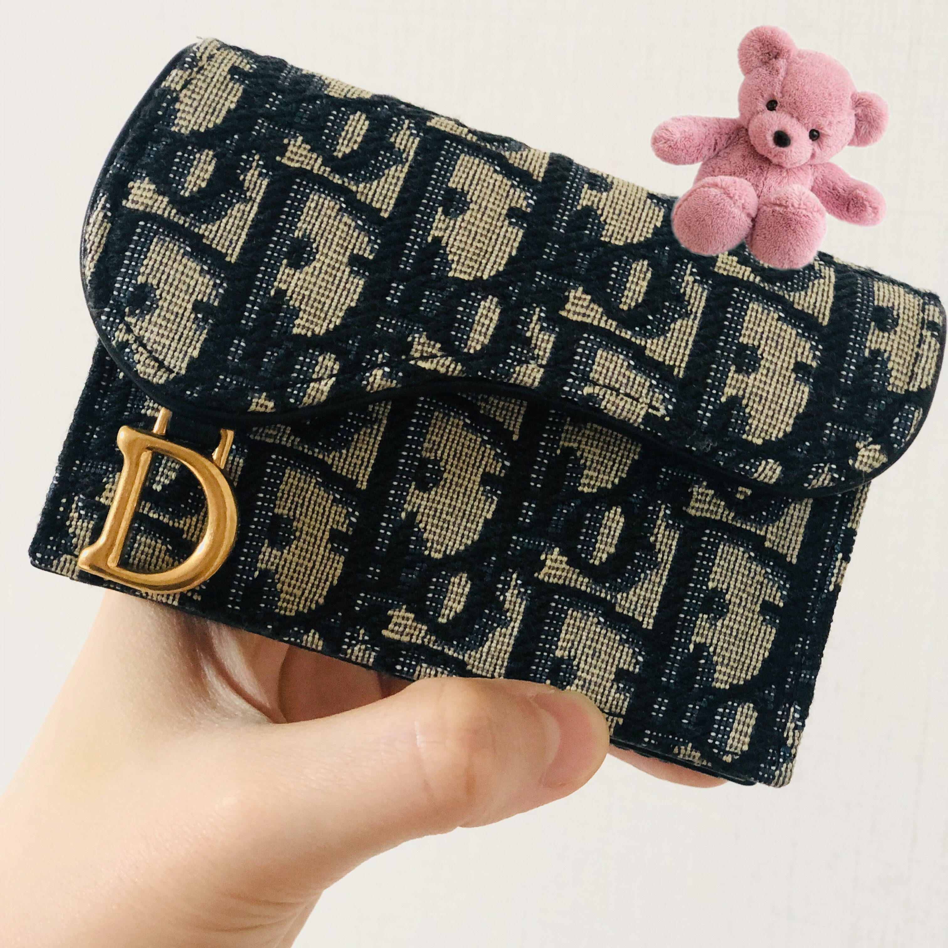 Dior Saddle Flap Card Holder Blue Dior Oblique Jacquard 착용 스타일