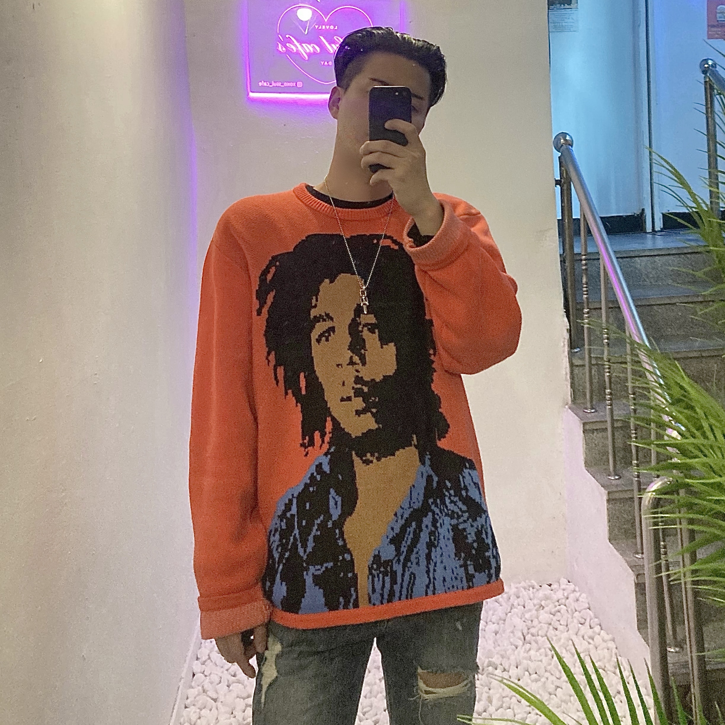 Stussy Bob Marley Sweater Red 착용 스타일