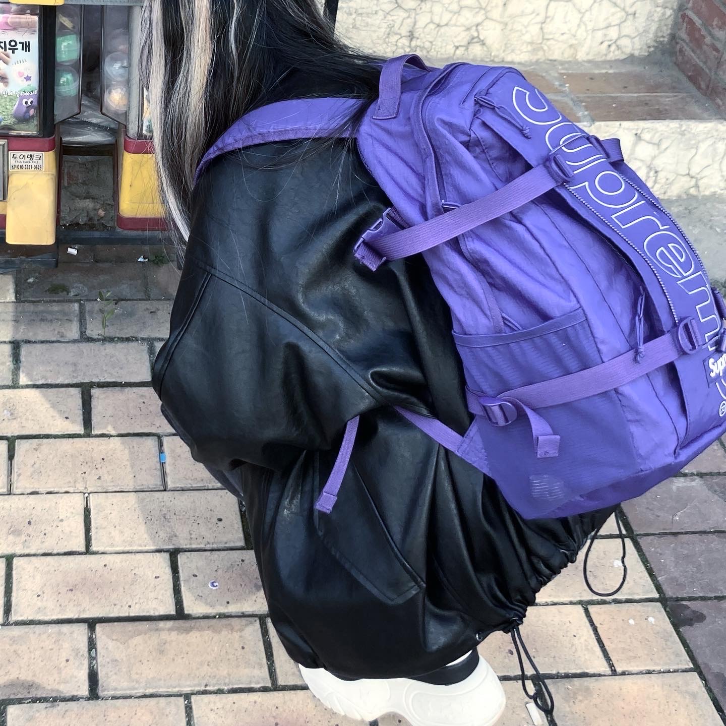 Supreme Backpack Purple - 18FW 착용 스타일 - 1