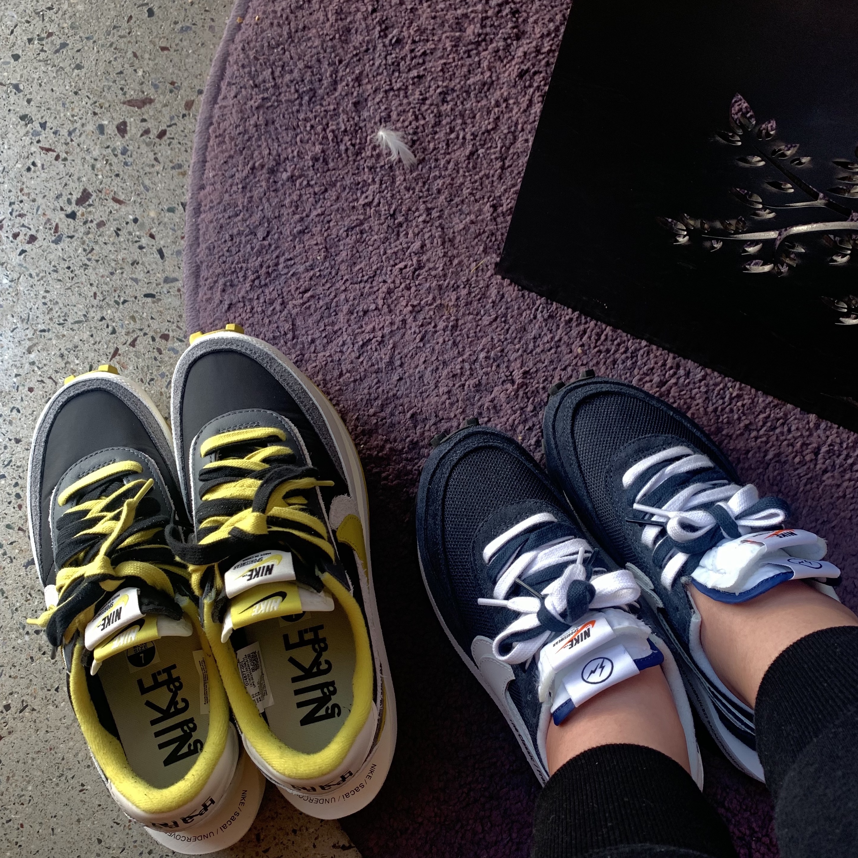 Nike x Sacai x Undercover LDWaffle Black Bright Citron, Nike x Sacai x Fragment LDWaffle Blackened Blue 착용 스타일 - 2